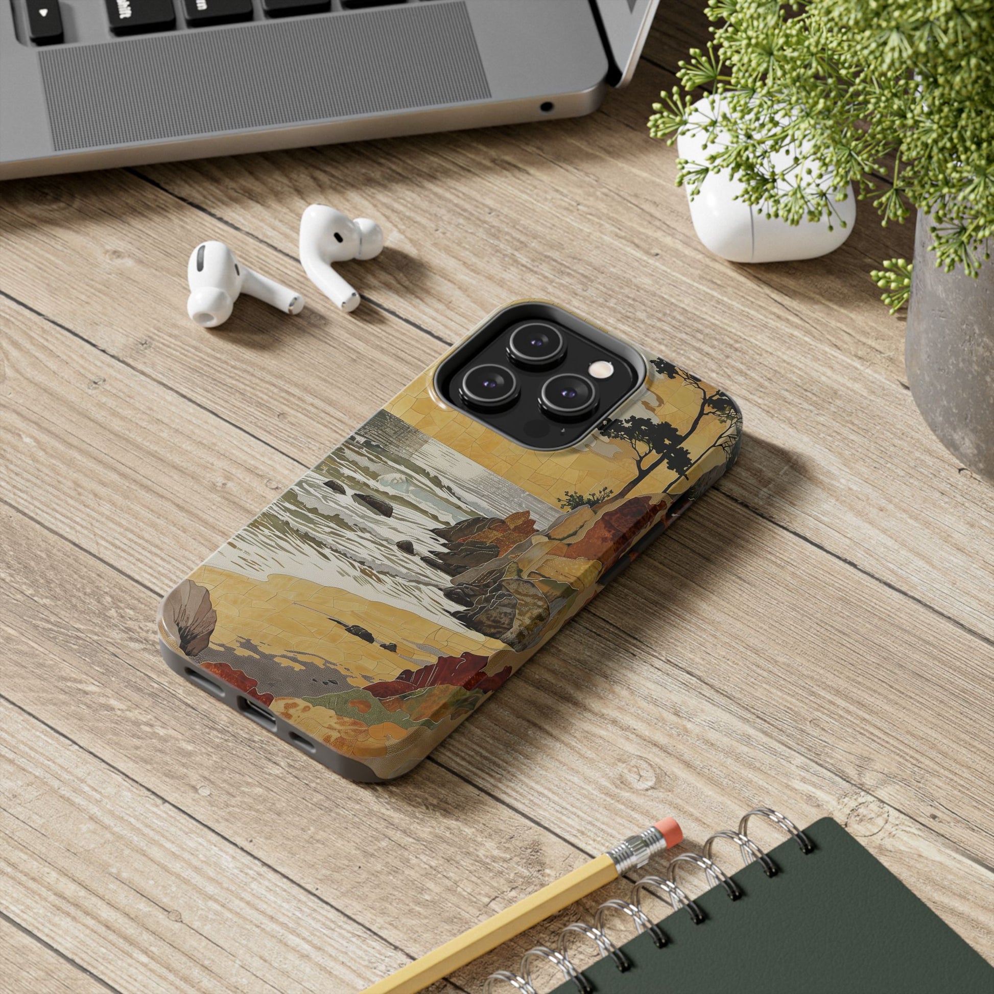 Retro Beach Scene Phone Case, Vintage Tropical Ocean iPhone Case, Summer Beach Phone Cover for iPhone, iphone 15 pro max