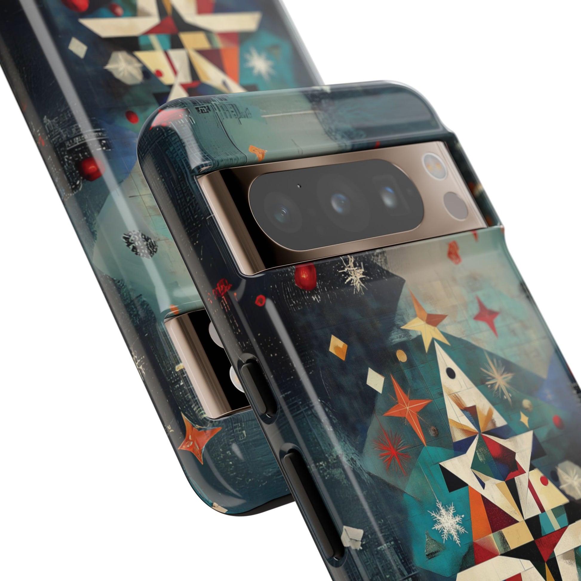 Mosaic Festive Christmas Tree Art Deco Stained Glass Phone Case Rankin Bass Style MidMod Design iPhone 13 14 15 16 Pro Max Pixel Galaxy