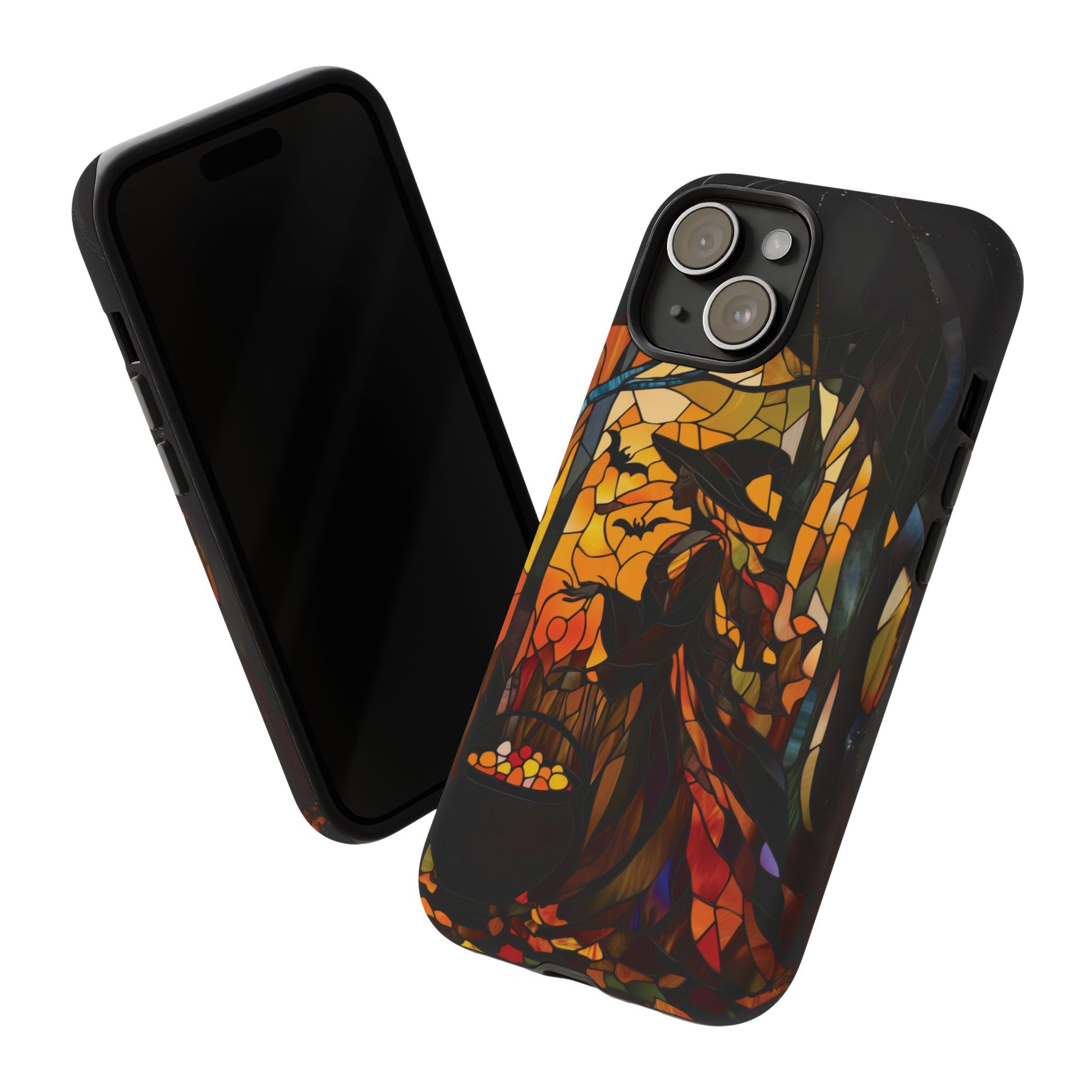 Halloween Witch Stained Glass Effect Dark Academia Spooky Fall Witchy Pumpkin Bats Seasonal Fall Mosaic Case iPhone 13 14 15 16 Pro Max