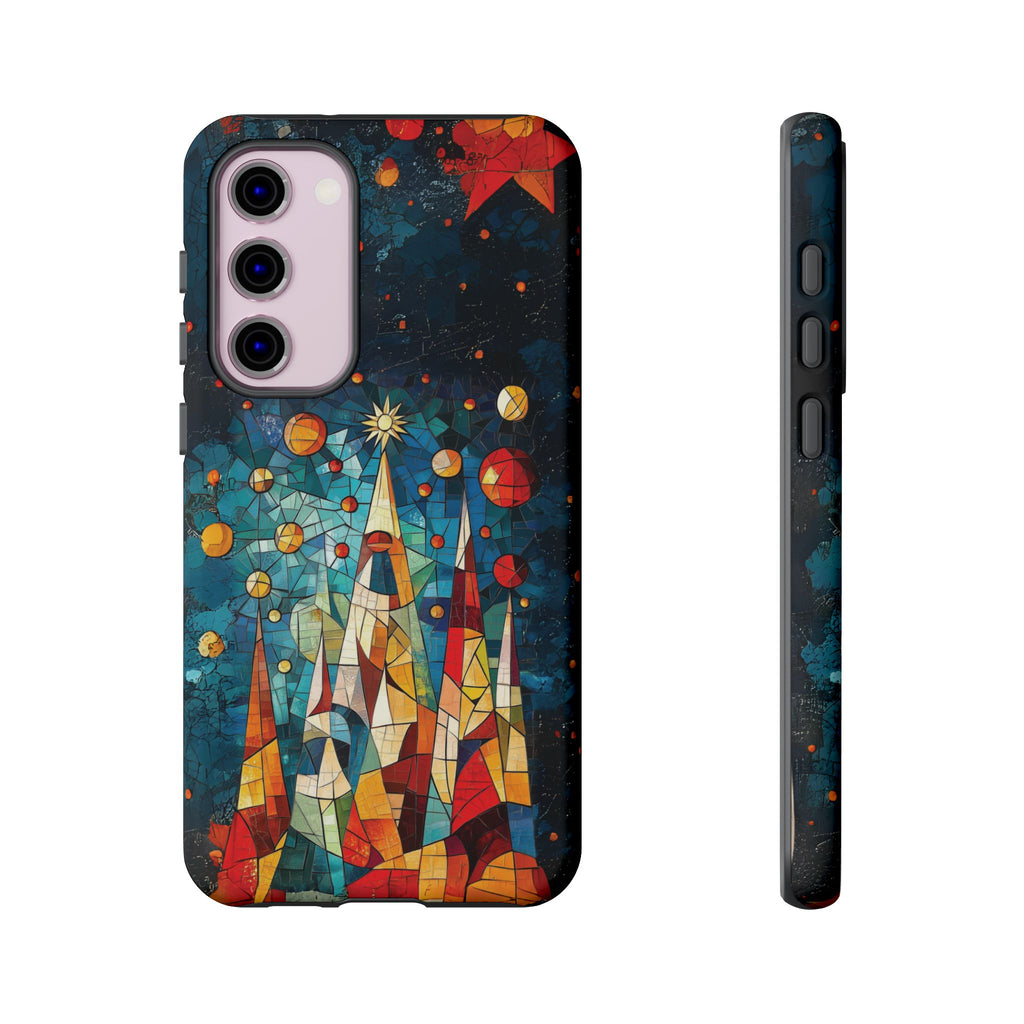 Mosaic Festive Christmas Tree Grove Art Deco Stained Glass Phone Case Rankin Style MidMod Design iPhone 13 14 15 16 Pro Max Pixel Galaxy