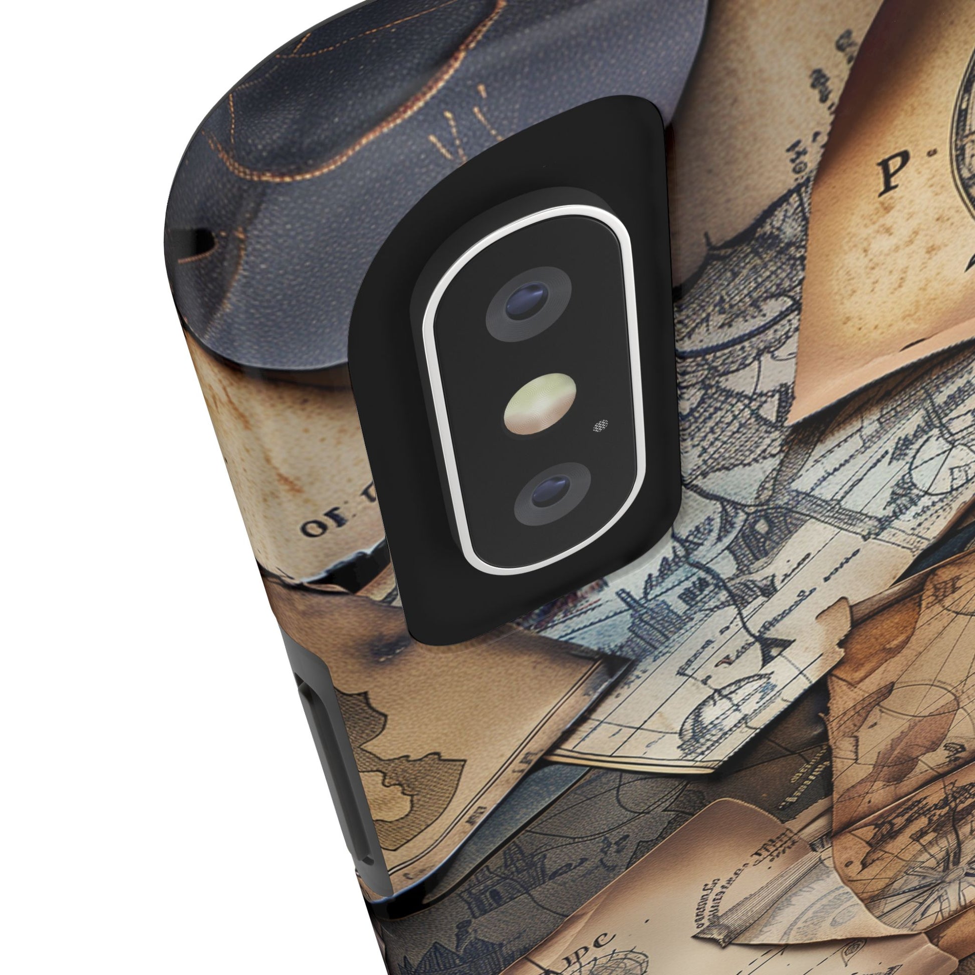 Double Layer Adventure Phone Case - Protective Phone Case Vintage Map and Compass Design - Dual Layer Case with Map Print