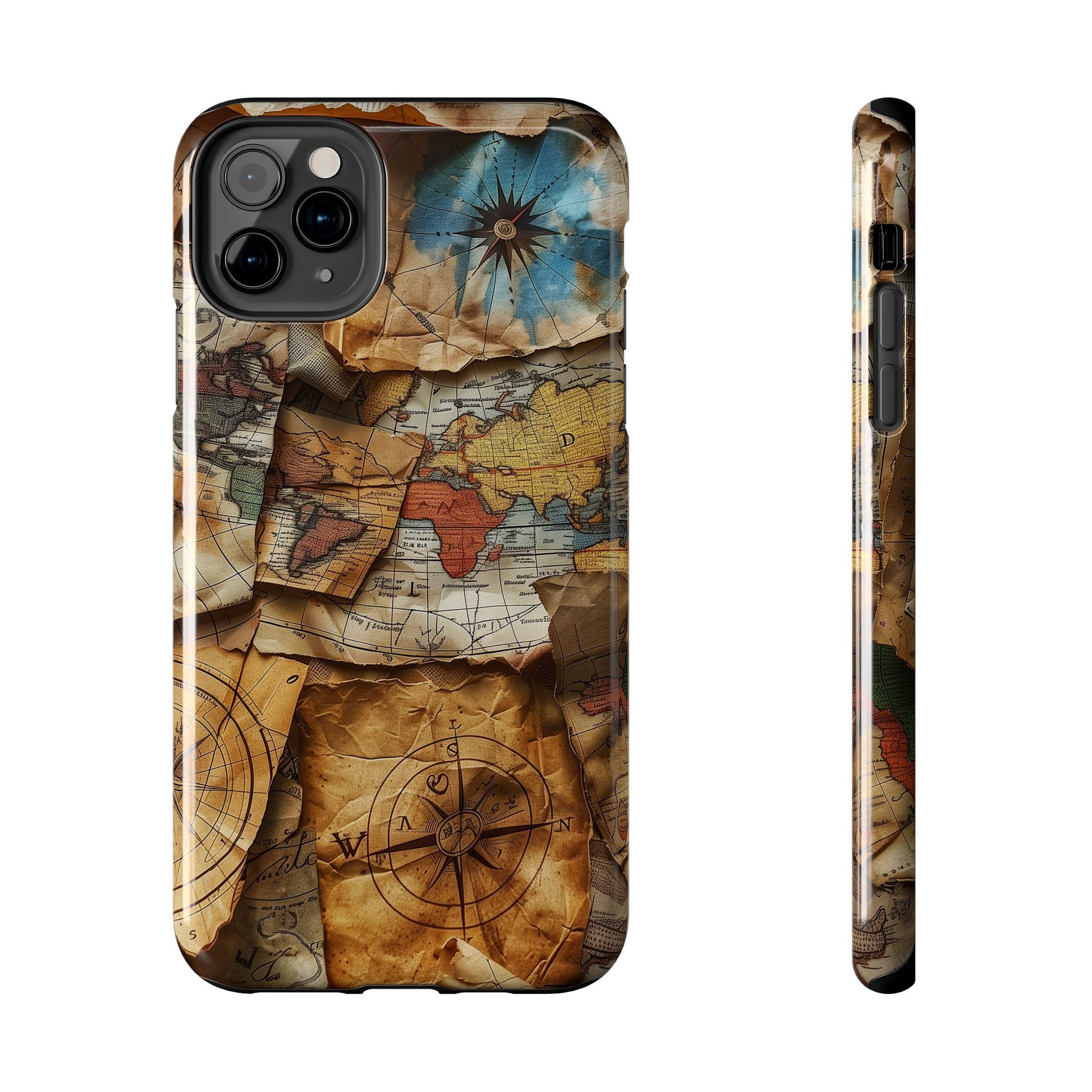 Double Layer Map Phone Case - Protective Phone Case Vintage Map Design - Durable Dual Layer Case with Map Print - Travel Inspired Phone Case
