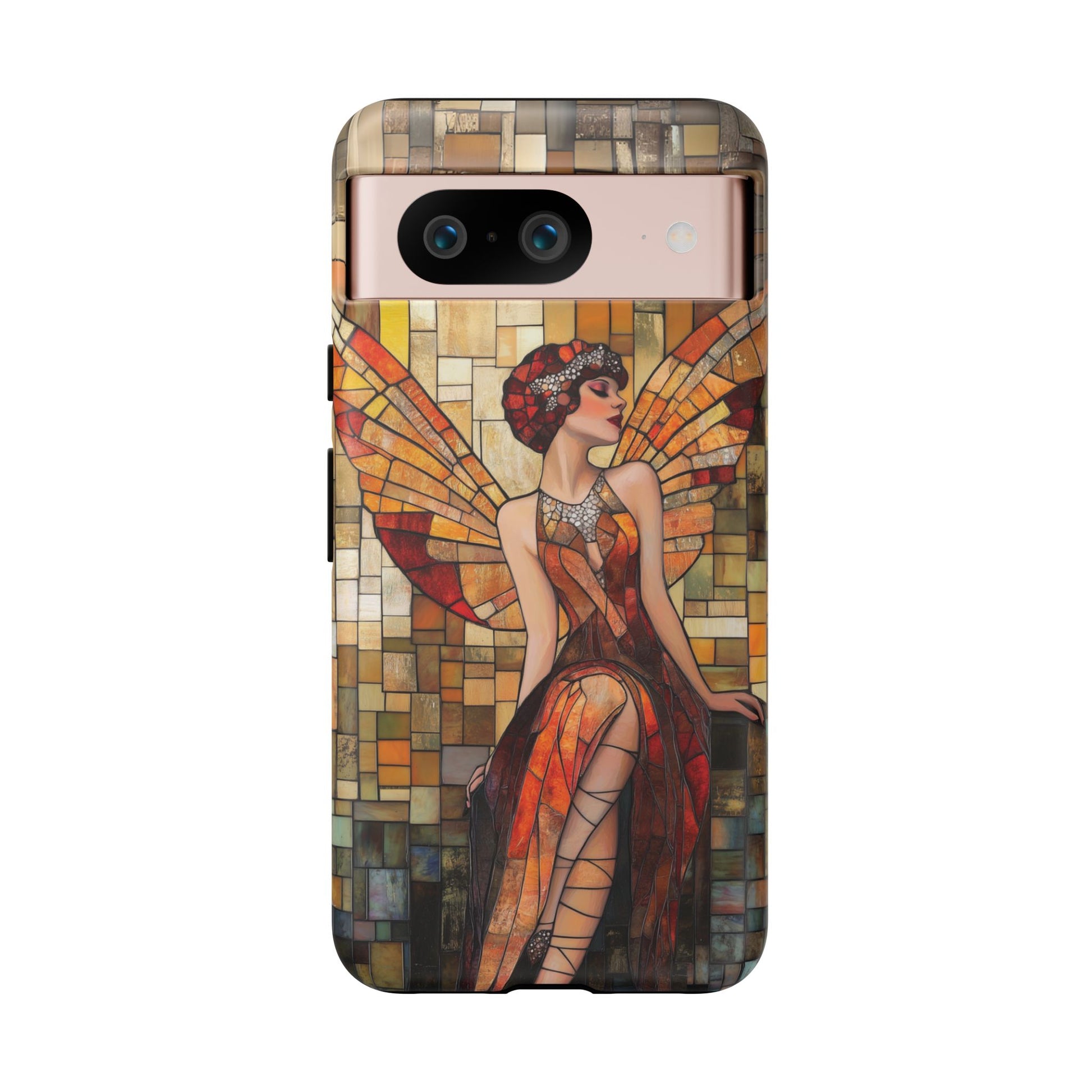 Phone Case Art Deco Flapper Fairy Woman Mosaic Stained 1920s Art Nouveau Design in Red Yellow Orange Alphonse Mucha Gatsby Style Poster