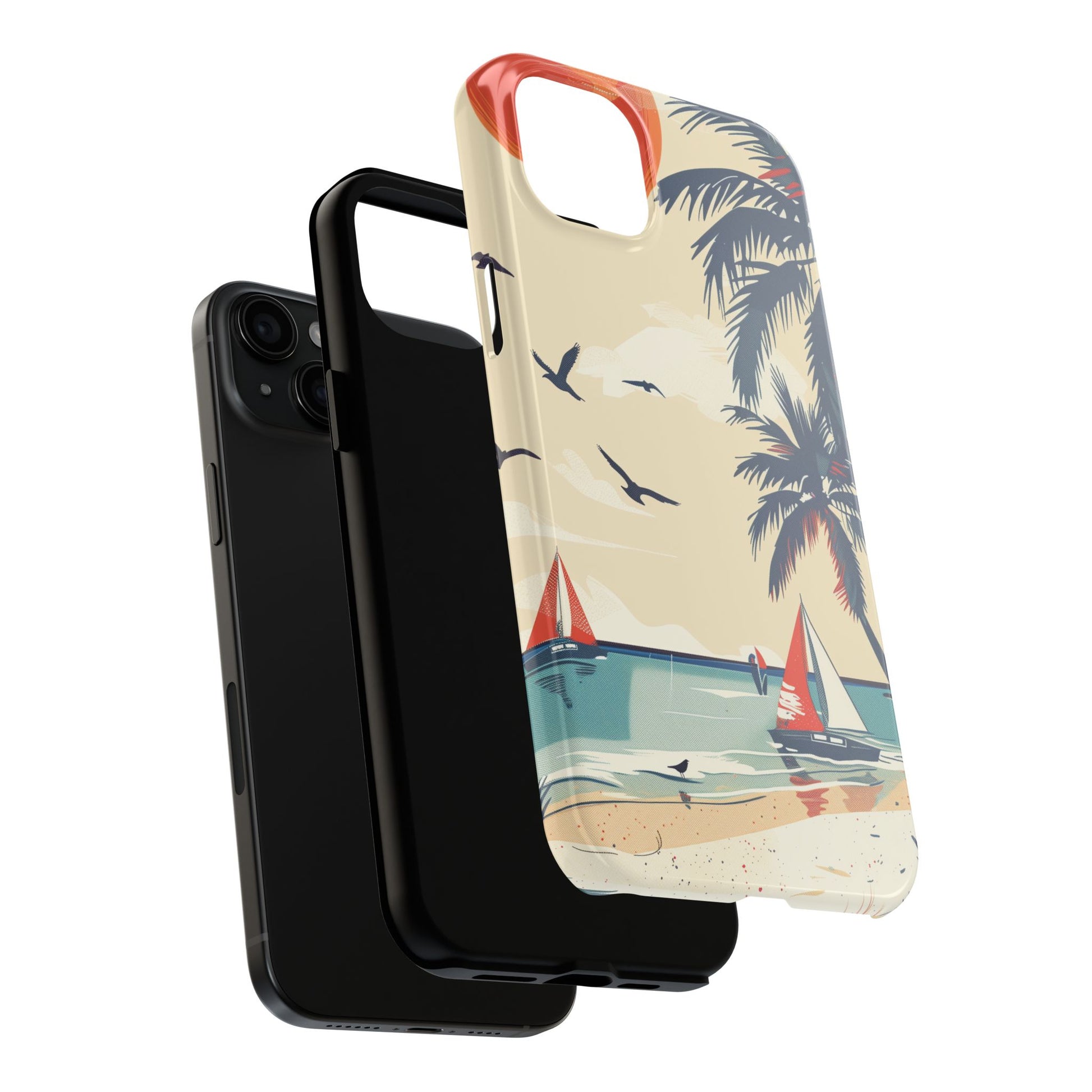 Retro Beach Scene Phone Case, Vintage Tropical Ocean iPhone Case, Summer Beach Phone Cover for iPhone, iphone 15 pro max