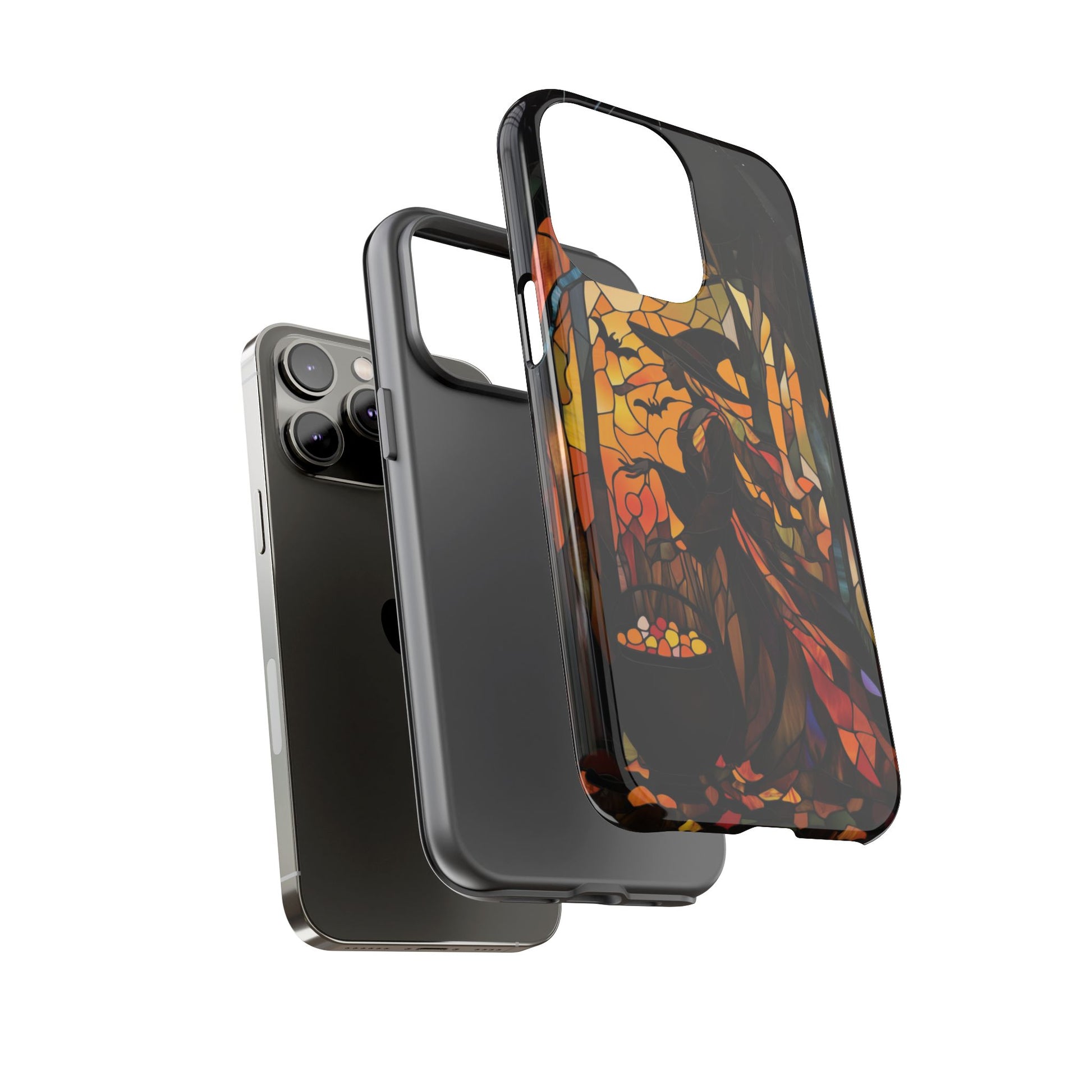 Halloween Witch Stained Glass Effect Dark Academia Spooky Fall Witchy Pumpkin Bats Seasonal Fall Mosaic Case iPhone 13 14 15 16 Pro Max
