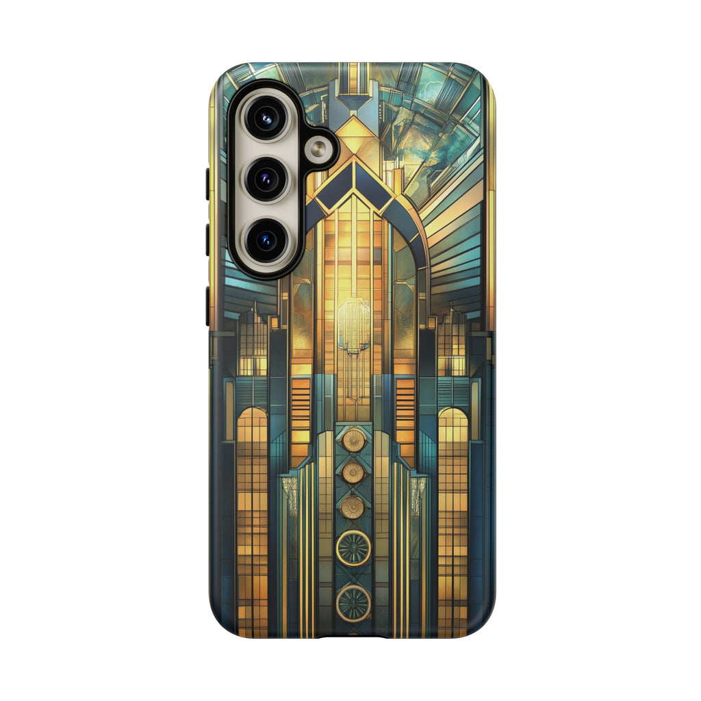 Phone Case Art Deco City Frank Lloyd Wright Teal Gold Protective Covers, Stylish Accessories, Great Gatsby Noir Nouveau iPhone 14 15 16 Pro