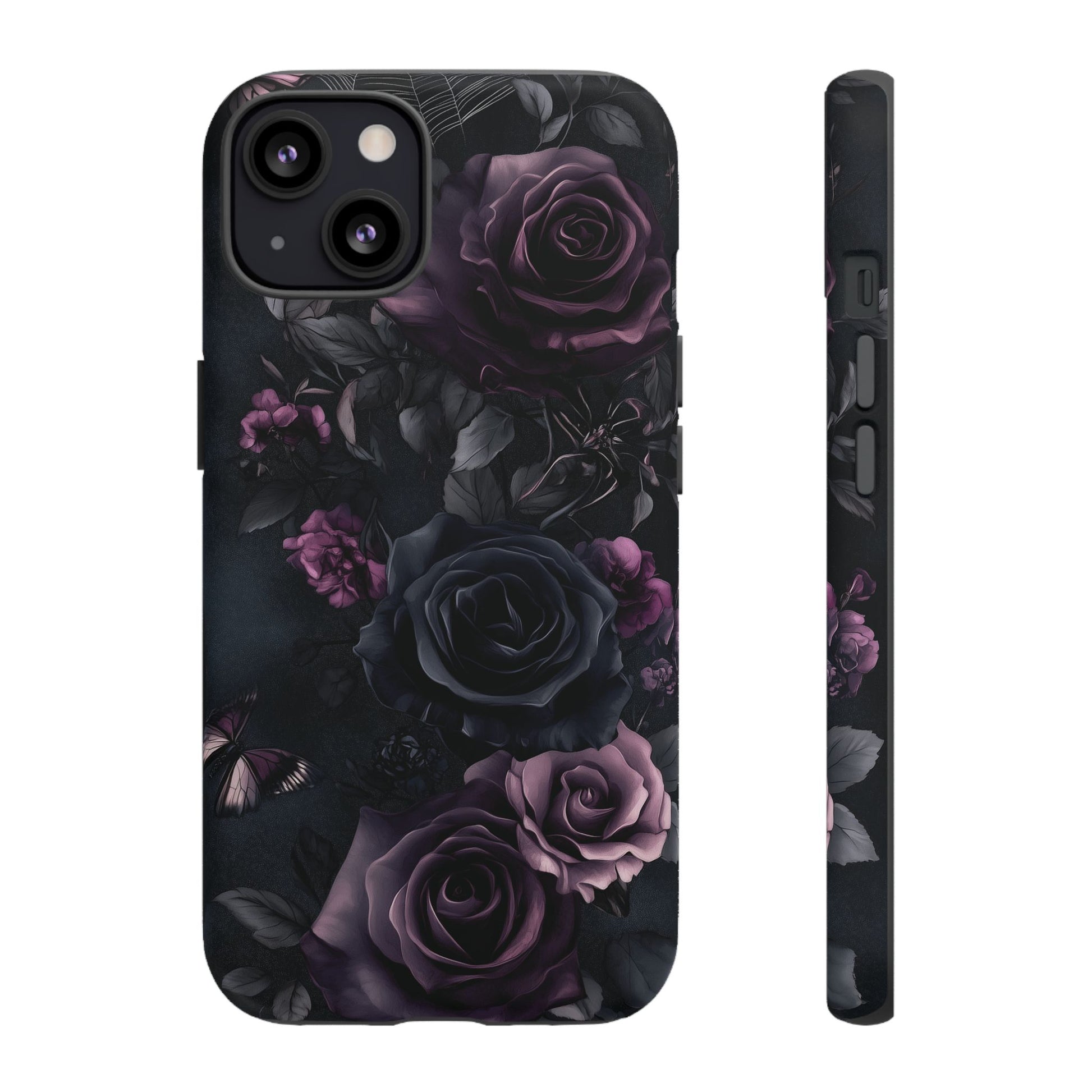 Gothic Floral Phone Case Dark Academia Black Roses Spider Webs Butterflies Witchcraft Night Sky iPhone 13 14 15 16 Pro Max Galaxy Pixel