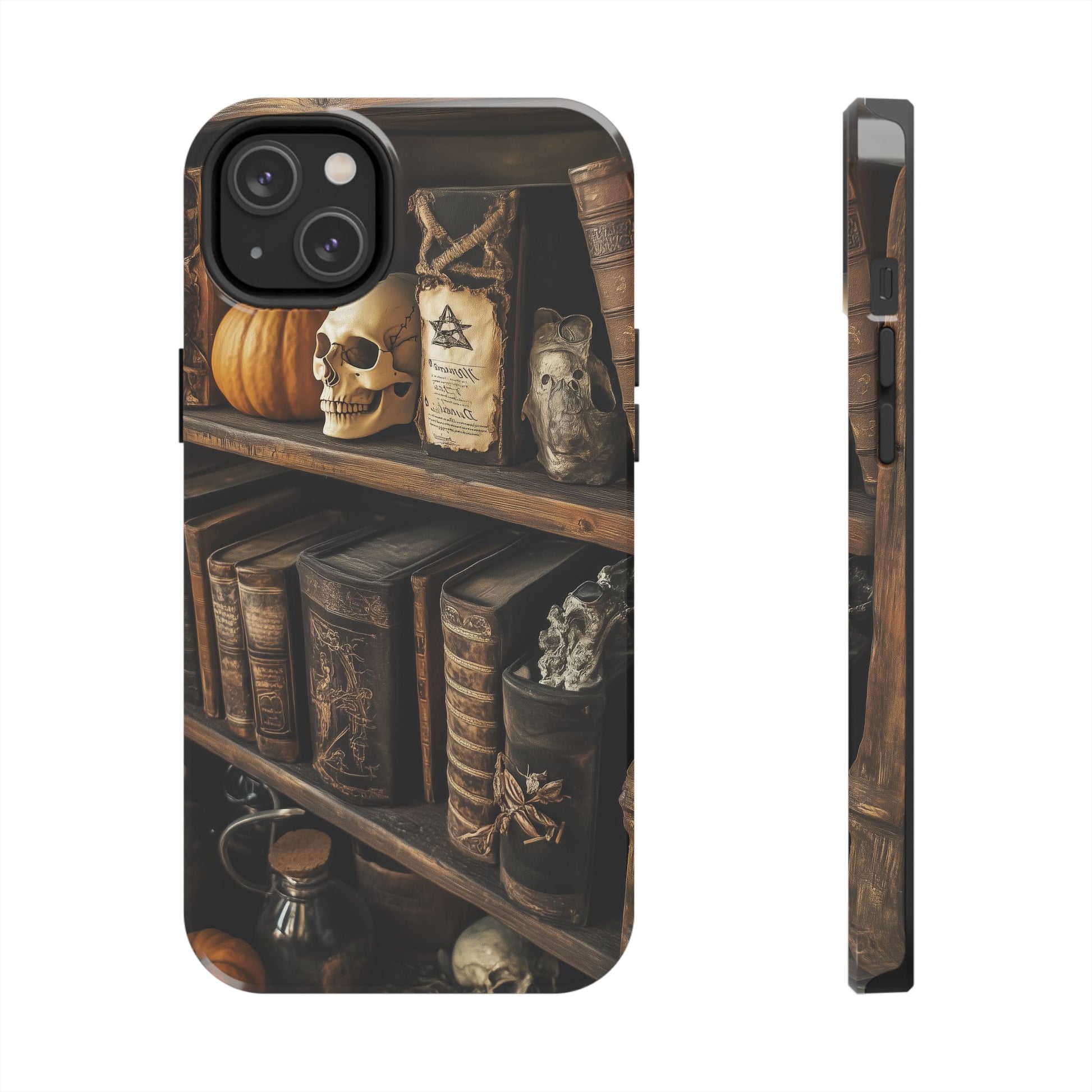 Apothecary Dark Academia Bookcase Goth Skulls floral Black Halloween Pumpkins Samsung Galaxy Apple iPhone 15 Pro Max Case  S24 S23 C
