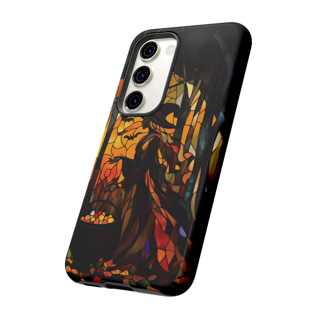 Halloween Witch Stained Glass Effect Dark Academia Spooky Fall Witchy Pumpkin Bats Seasonal Fall Mosaic Case iPhone 13 14 15 16 Pro Max