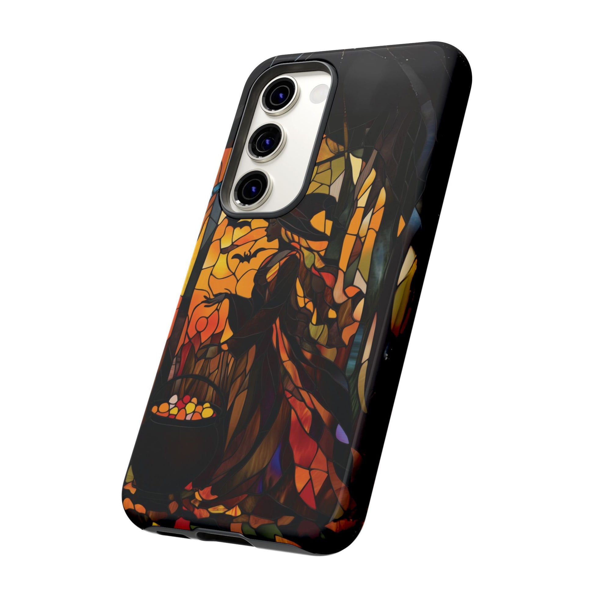 Halloween Witch Stained Glass Effect Dark Academia Spooky Fall Witchy Pumpkin Bats Seasonal Fall Mosaic Case iPhone 13 14 15 16 Pro Max