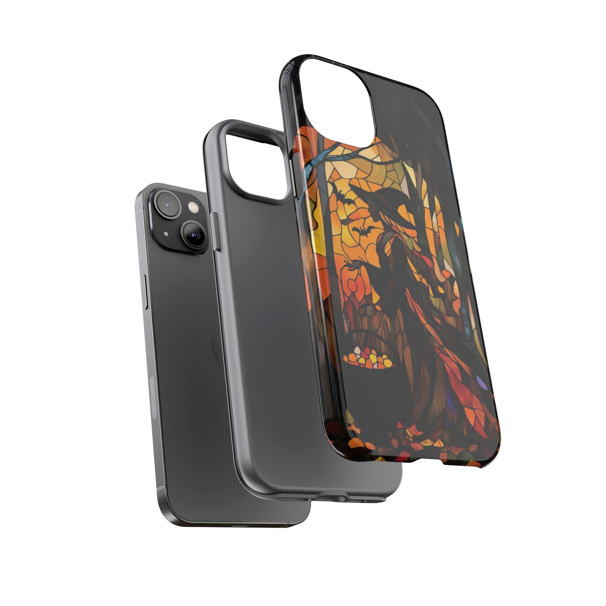 Halloween Witch Stained Glass Effect Dark Academia Spooky Fall Witchy Pumpkin Bats Seasonal Fall Mosaic Case iPhone 13 14 15 16 Pro Max