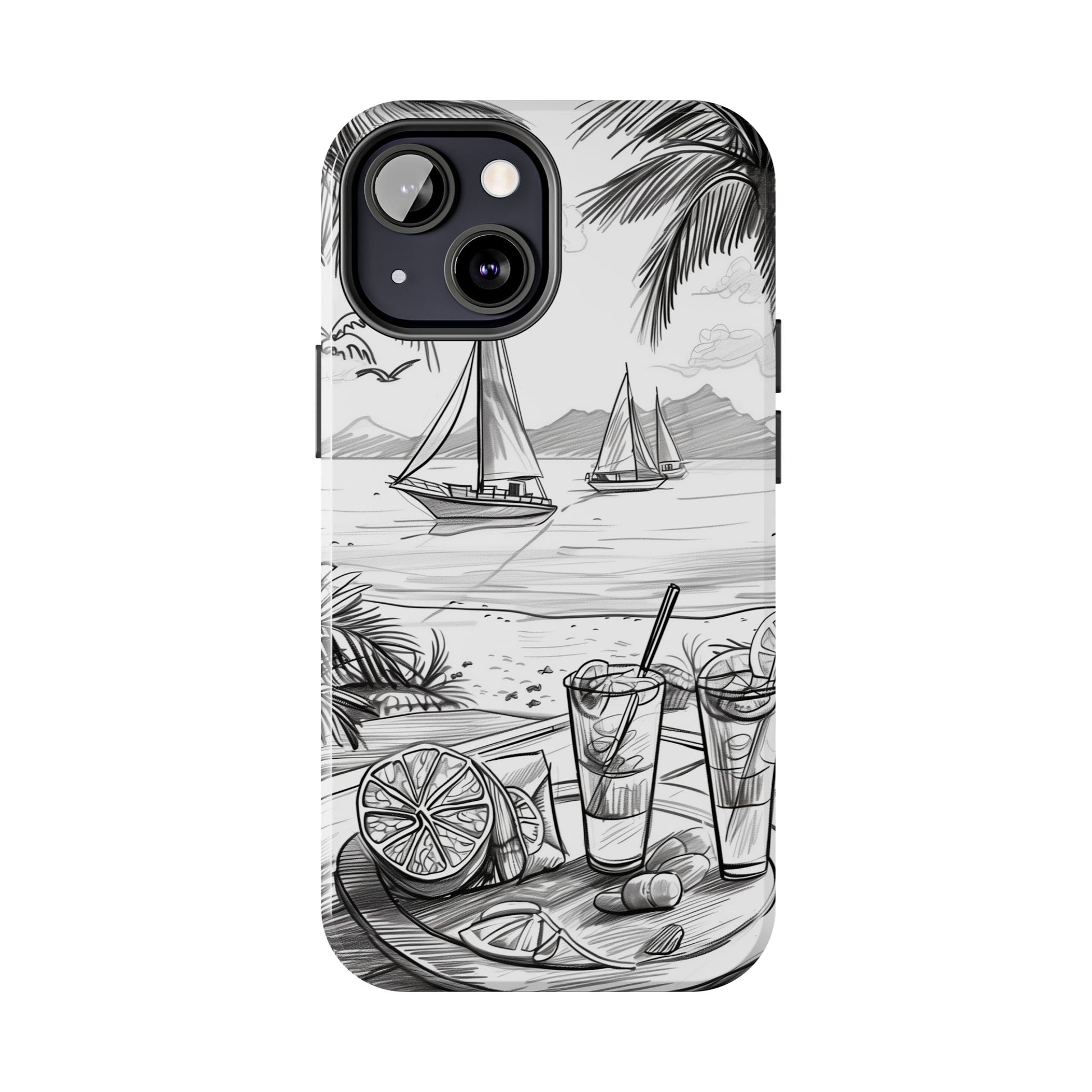 Beach Vibes Phone Case: Hand-Drawn Tiki Drinks & Tropical Paradise Design
