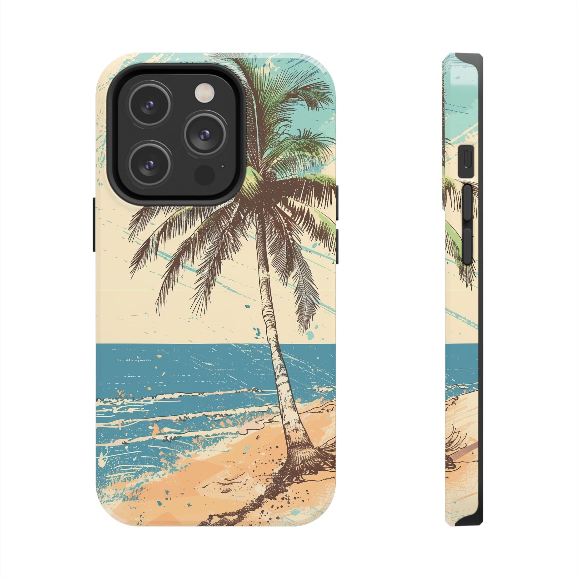 Retro Beach Scene Phone Case, Vintage Tropical Ocean iPhone Case, Summer Beach Phone Cover for iPhone, iphone 15 pro max