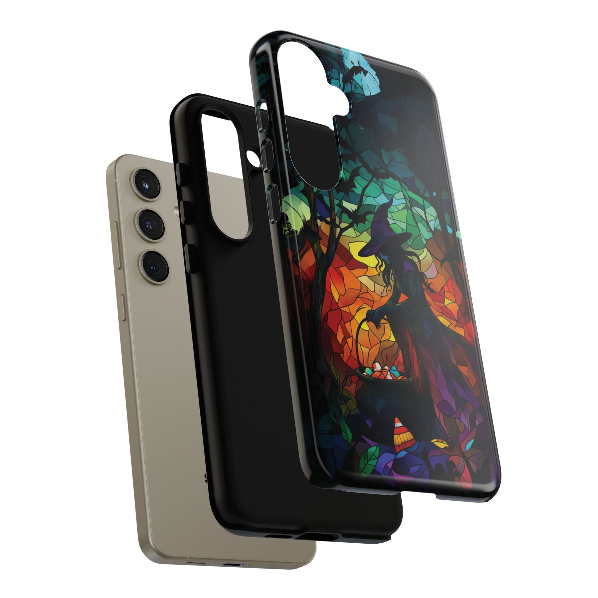 Halloween Witch Stained Glass Dark Academia Spooky Fall Witchy Pumpkin Bats Seasonal Fall Mosaic Case iPhone 13 14 15 16 Pro Max