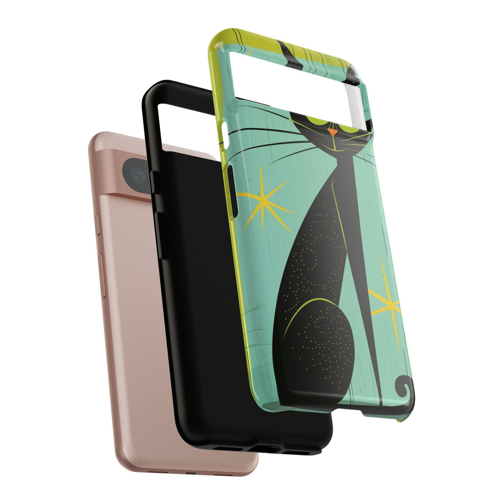 Mid-Century Modern Phone Case, Mid Mod Android Case, Atomic Cats Android Case, Retro Chic Smartphone Cover, Unique Artistic Phone Accessory
