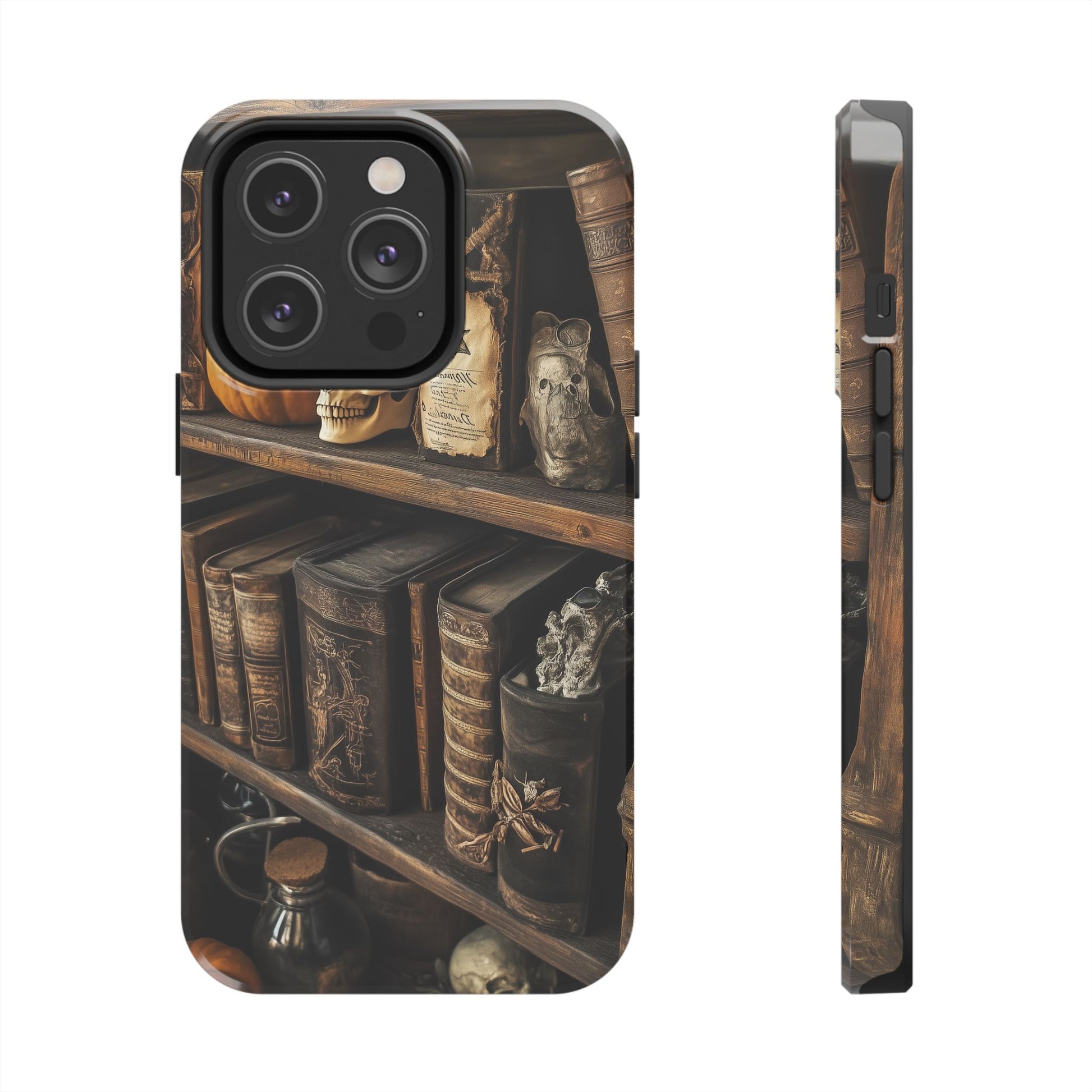 Apothecary Dark Academia Bookcase Goth Skulls floral Black Halloween Pumpkins Samsung Galaxy Apple iPhone 15 Pro Max Case  S24 S23 C