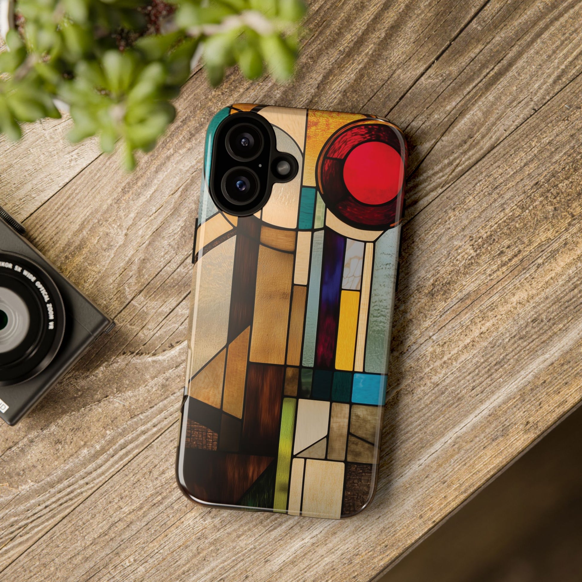 Stained Art Deco Glass Phone Case Frank Lloyd Wright Cottage Core Usonian Prairie Style Geometric Stylish  iPhone 14 15 16 Pro