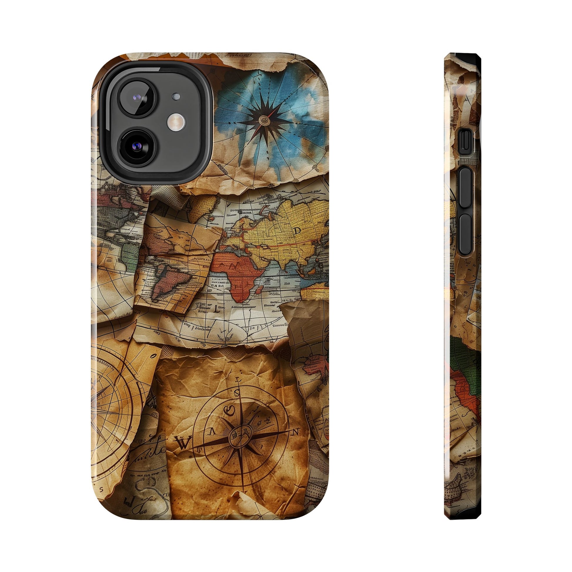 Double Layer Map Phone Case - Protective Phone Case Vintage Map Design - Durable Dual Layer Case with Map Print - Travel Inspired Phone Case