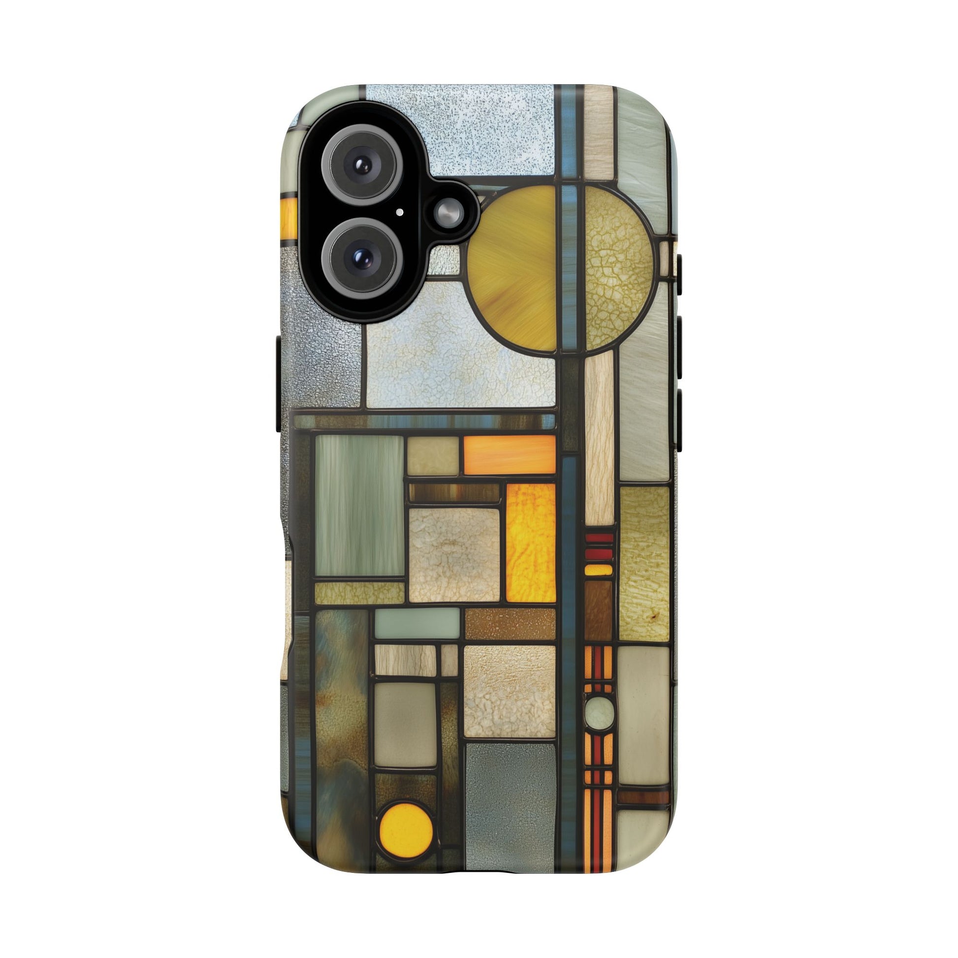 Green Art Deco Stained Glass Phone Case Frank Lloyd Wright Cottage Core Usonian Prairie Style Geometric Stylish  iPhone 14 15 16 Pro
