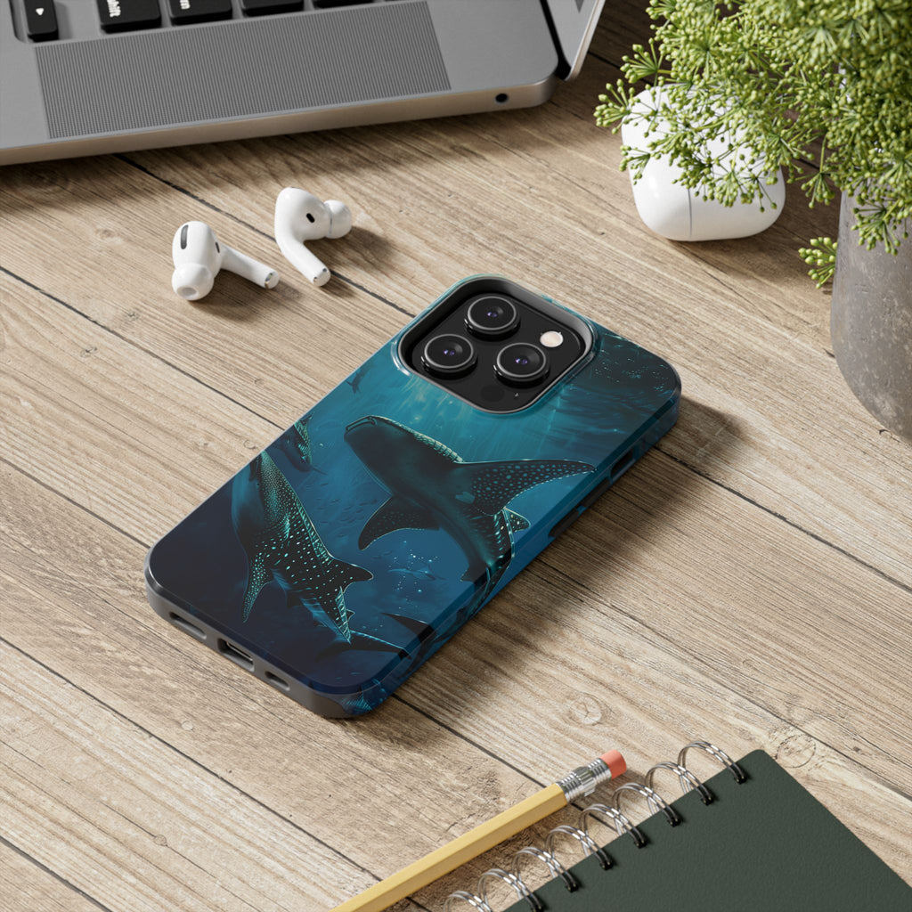 Tranquil Trio: Three Whale Sharks Tough Phone Case