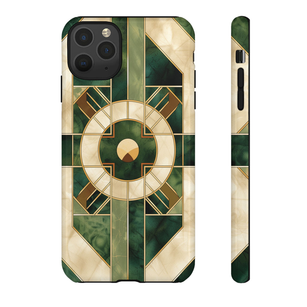 Green Frank Lloyd Wright Inspired Phone Case Geometric Elegance Stained Glass Art Deco Marble Gold 13 14 15 16 iPhone Pro Max Galaxy Pixel