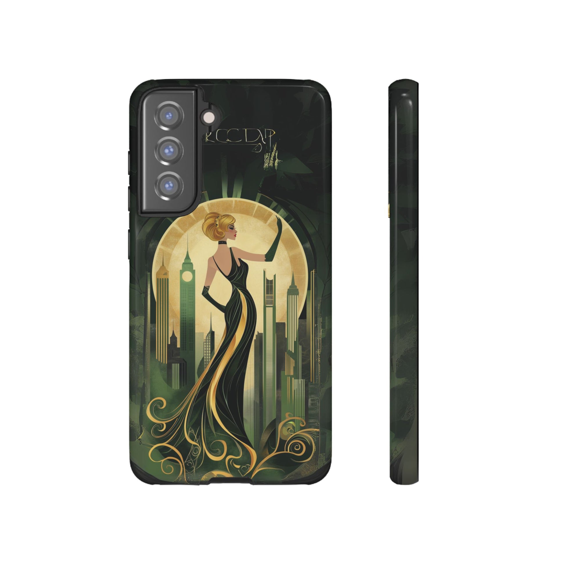 Emerald City Art Deco Flapper Woman Phone Case 1920s Art Nouveau Design in Emerald & Gold Alphonse Mucha Style Gatsby Style Poster