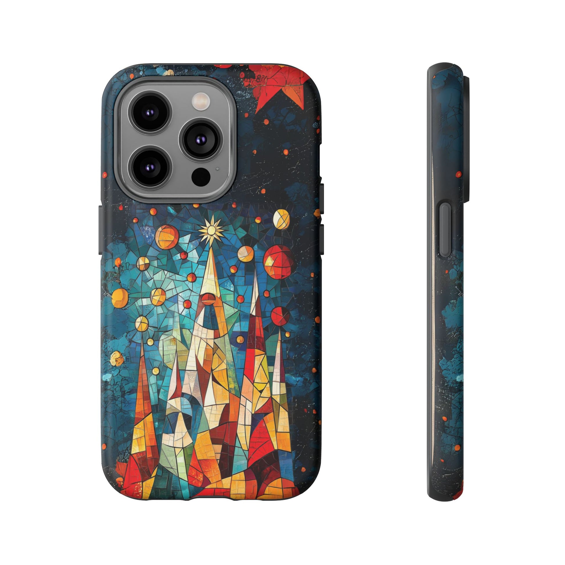 Mosaic Festive Christmas Tree Grove Art Deco Stained Glass Phone Case Rankin Style MidMod Design iPhone 13 14 15 16 Pro Max Pixel Galaxy