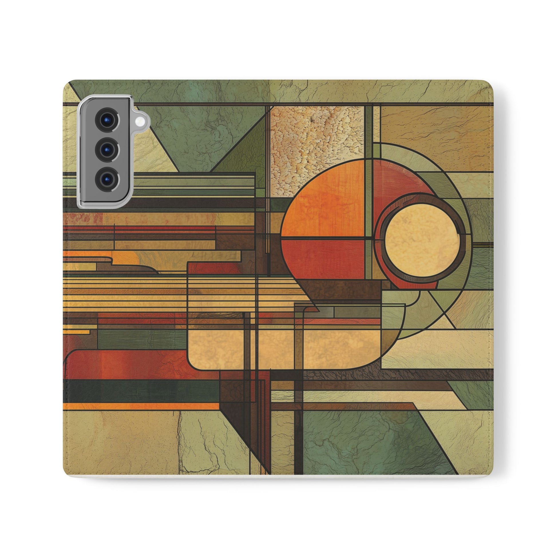 Art Deco Flip Case Prairie Style Stained Glass Inspired by Frank Lloyd Wright, Phone Covers, Colorful Protective Accessories, Unique
