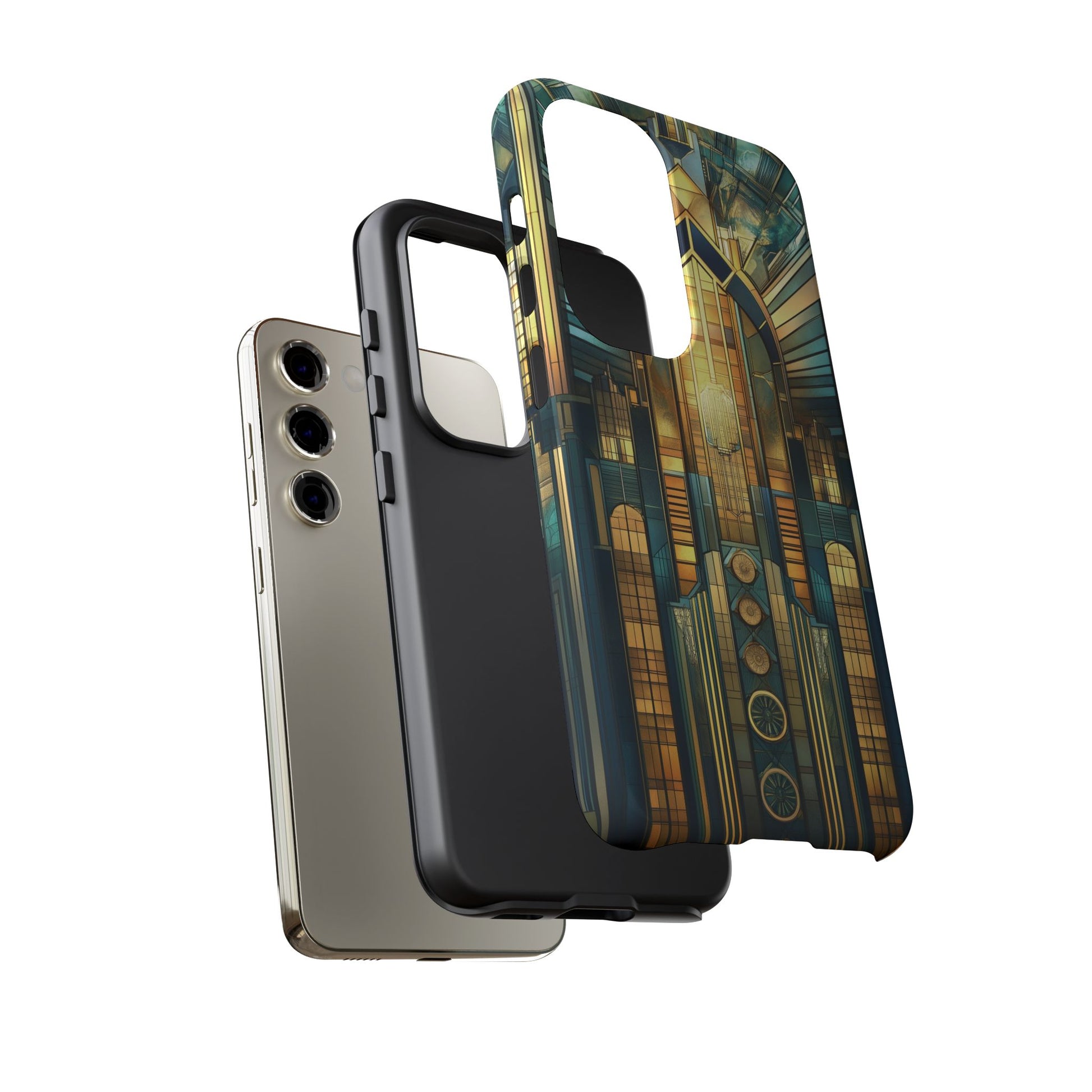 Phone Case Art Deco City Frank Lloyd Wright Teal Gold Protective Covers, Stylish Accessories, Great Gatsby Noir Nouveau iPhone 14 15 16 Pro