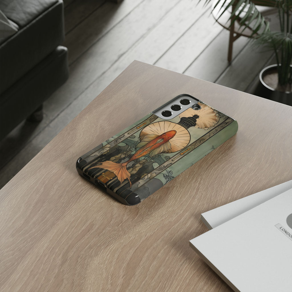 Art Deco Fish Frank Lloyd Wright Inspired Phone Case Geometric Stained Glass Art Deco Gold 13 14 15 16 iPhone Pro Max Galaxy Pixel