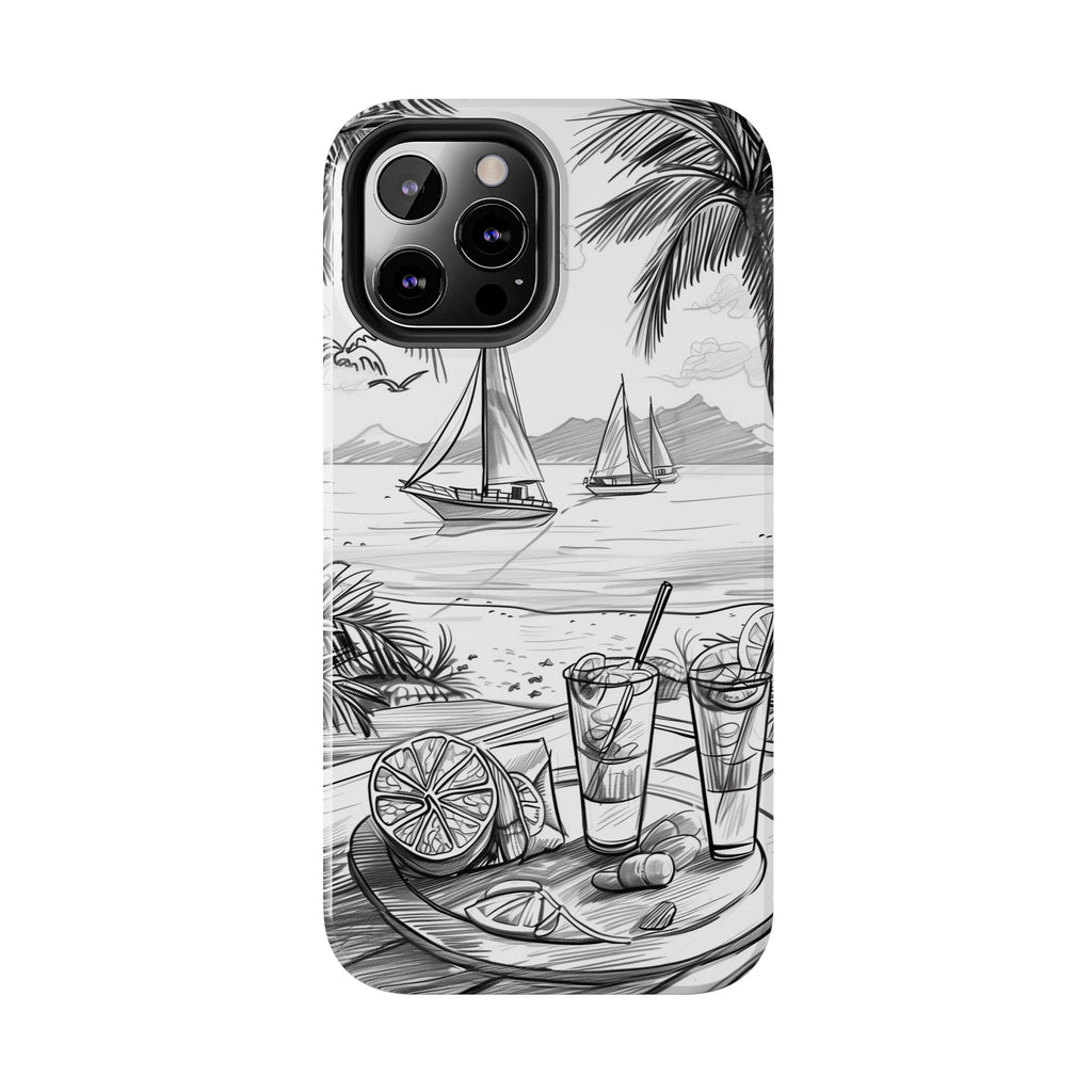 Beach Vibes Phone Case: Hand-Drawn Tiki Drinks & Tropical Paradise Design