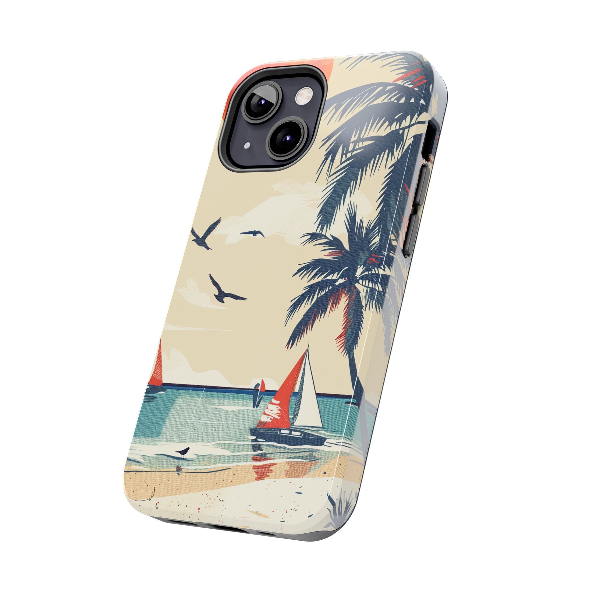 Retro Beach Scene Phone Case, Vintage Tropical Ocean iPhone Case, Summer Beach Phone Cover for iPhone, iphone 15 pro max