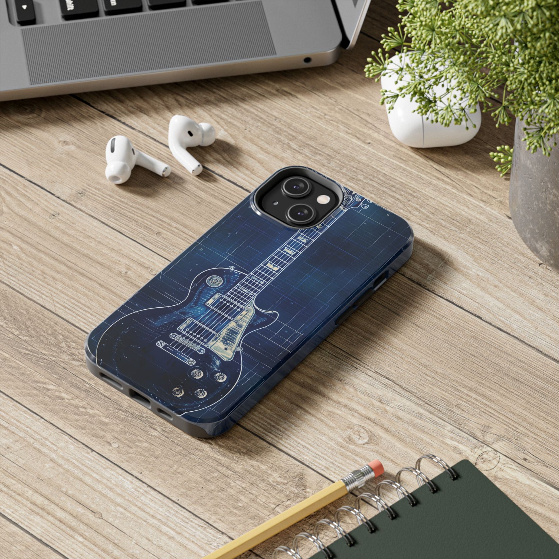 Guitar Phone Case, Guitar Blueprint iPhone Cover, Vintage Guitar Design, Custom iPhone Covers, Rock Music Phone Accessories, Musician Gift
