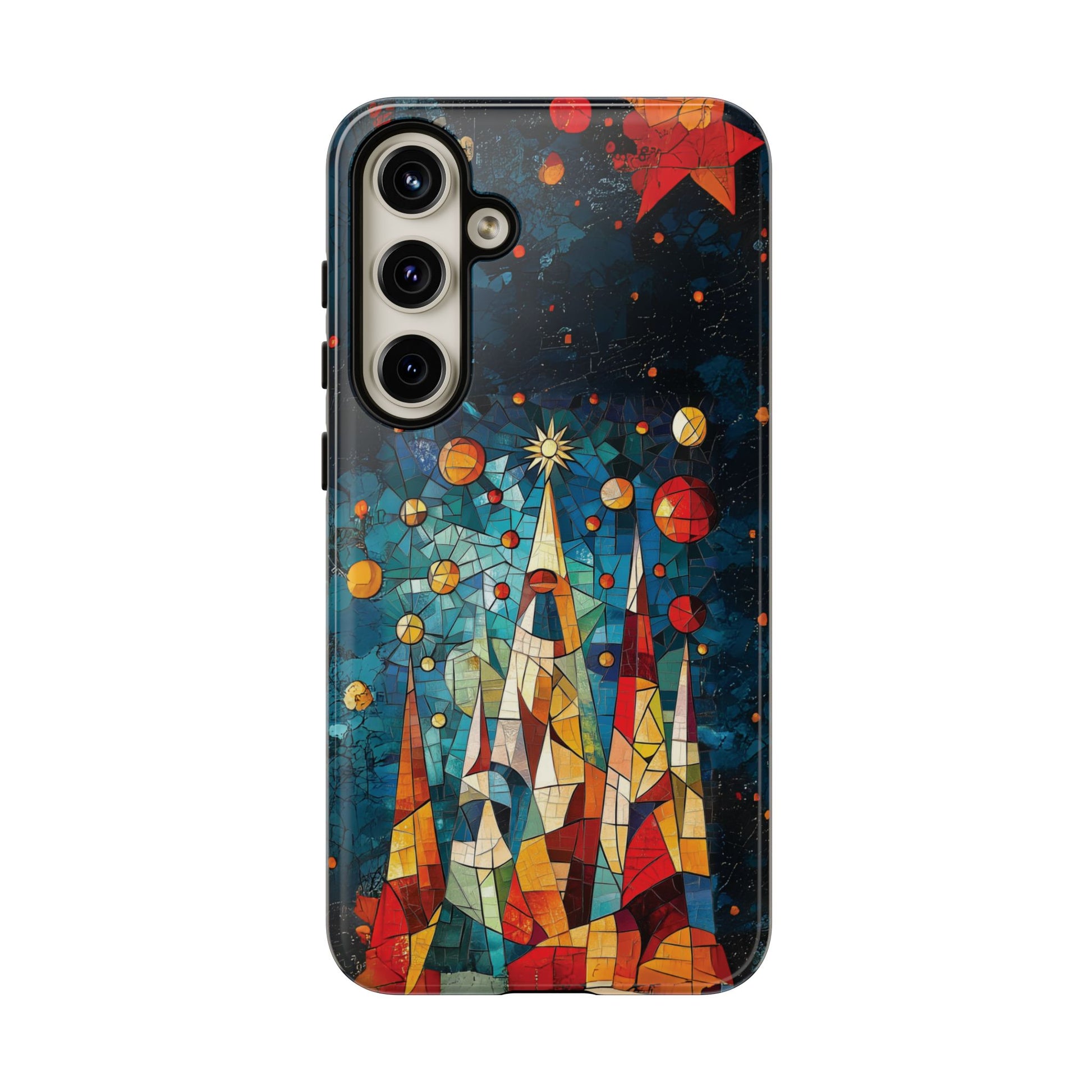 Mosaic Festive Christmas Tree Grove Art Deco Stained Glass Phone Case Rankin Style MidMod Design iPhone 13 14 15 16 Pro Max Pixel Galaxy