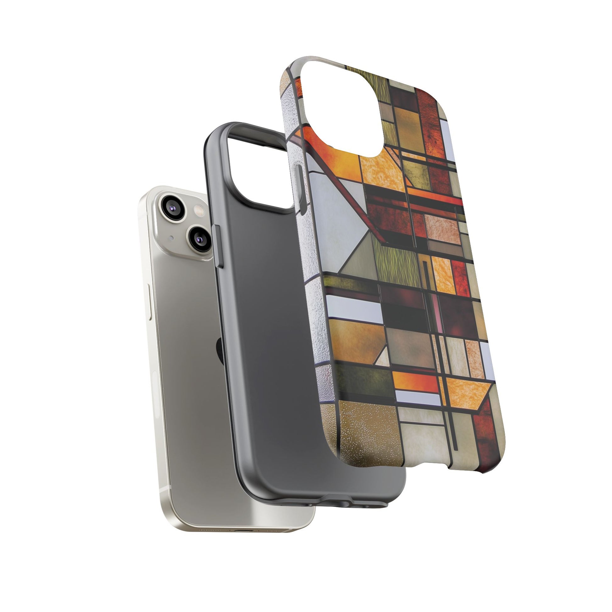 Stained Glass Phone Case Art Deco Frank Lloyd Wright Cottage Core Usonian Prairie Style Geometric Stylish  iPhone 14 15 16 Pro