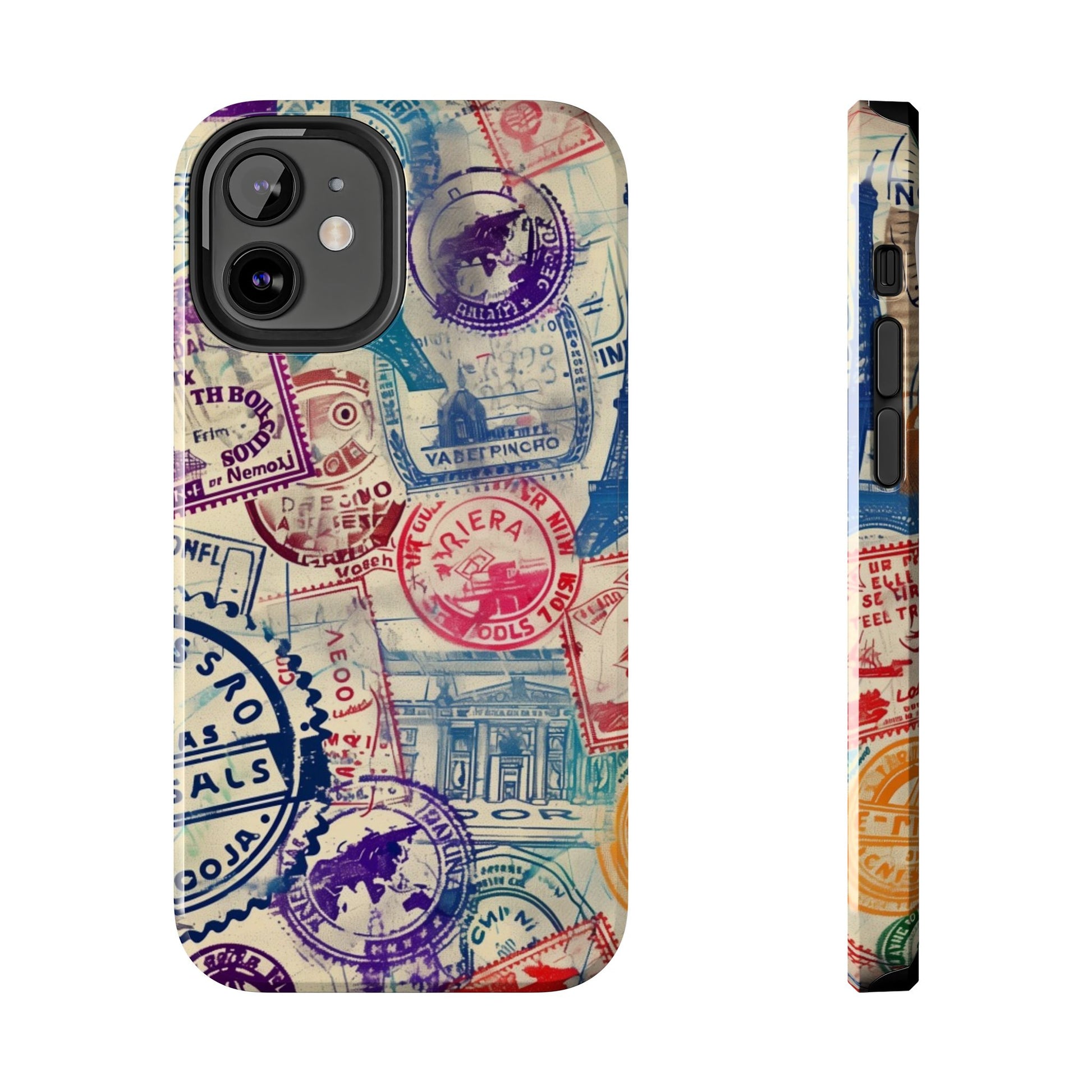 Travel Stamps Tough Phone Case - Durable Vintage Travel Stamps Design - Adventure Inspired Phone Case - Protective Case with travel stamps