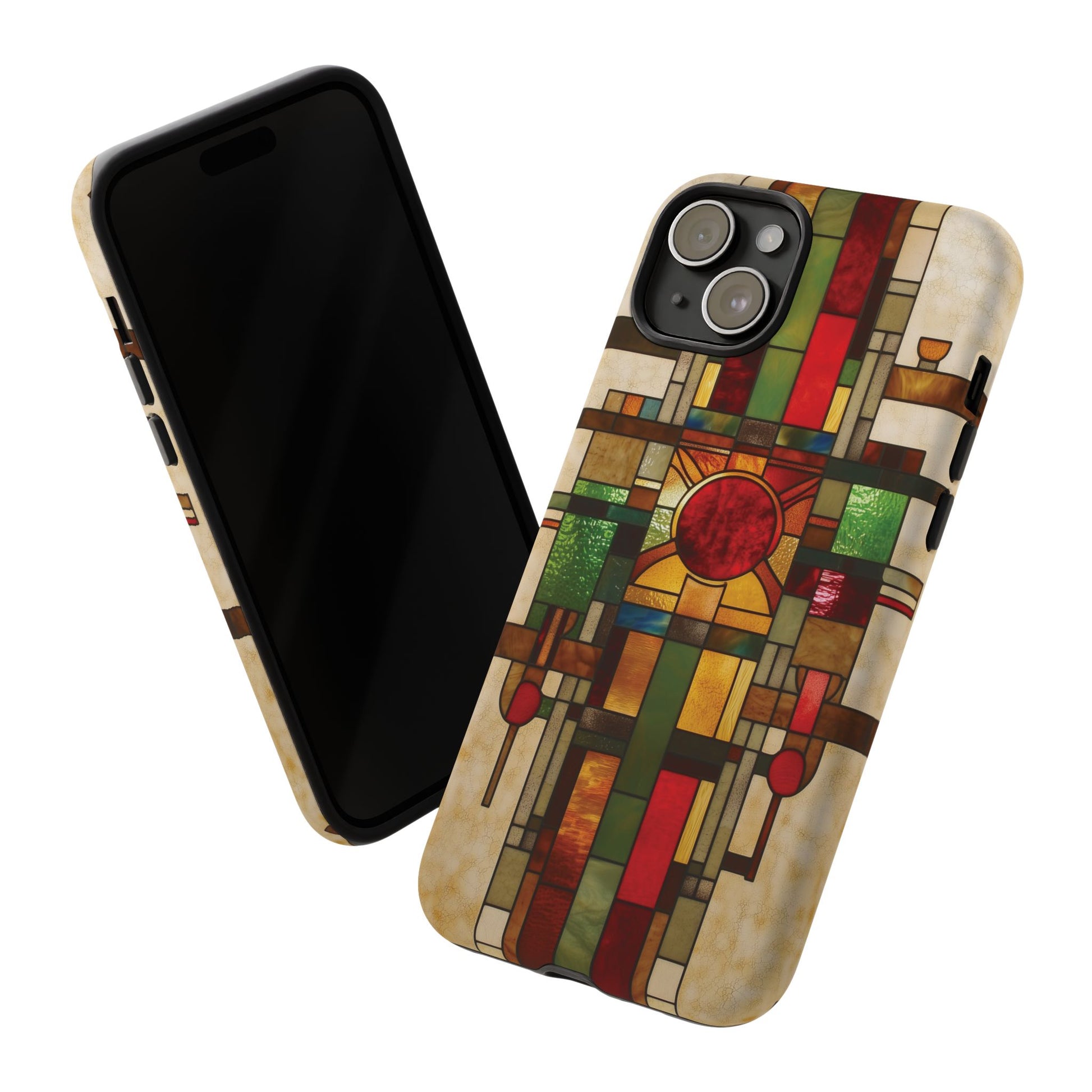 Art Deco Stained Glass Phone Case Frank Lloyd Wright Cottage Core Usonian Prairie Style Geometric Stylish  iPhone 14 15 16 Pro