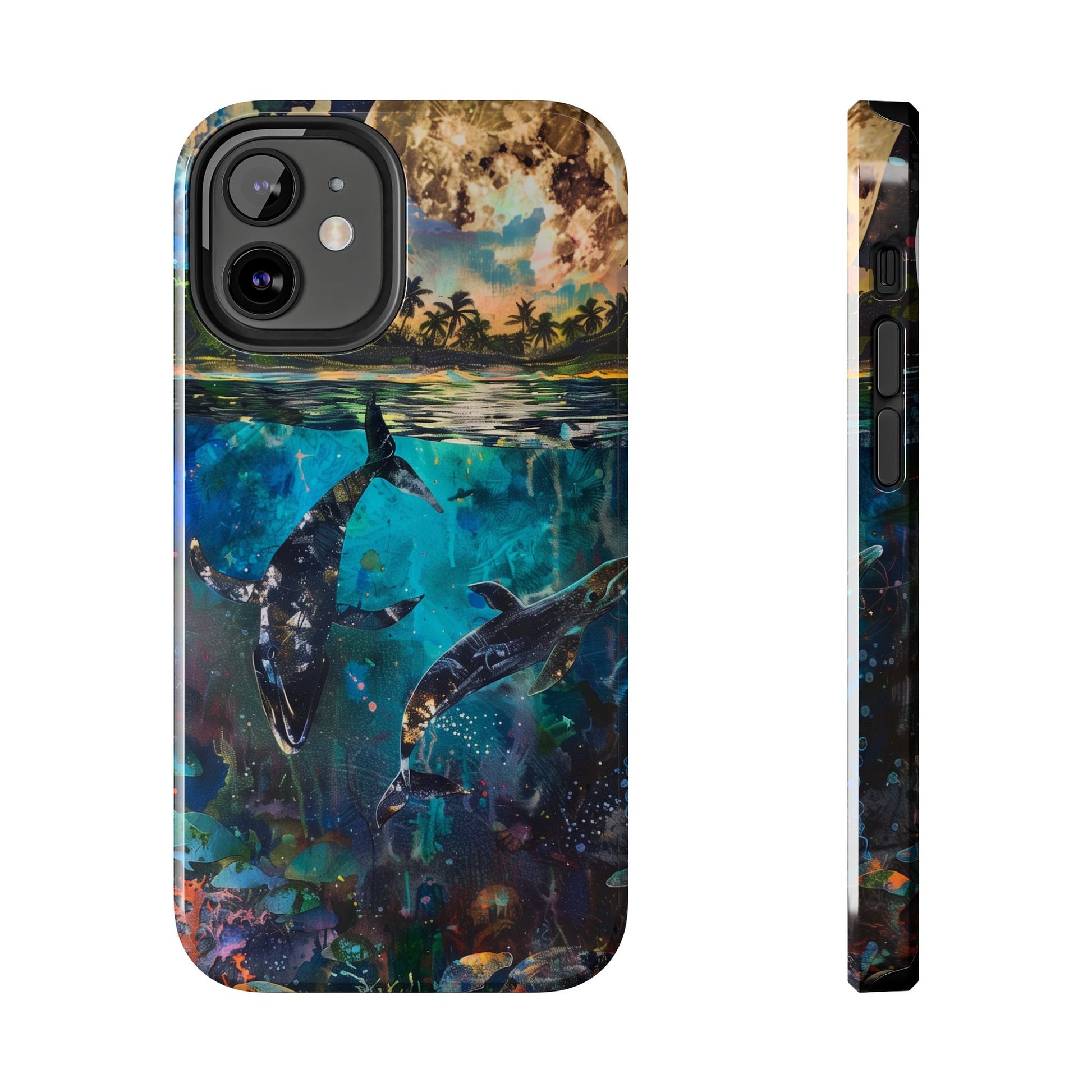 Abstract Moonlit Whales Underwater Phone Case - Durable and Stunning Protective Cover