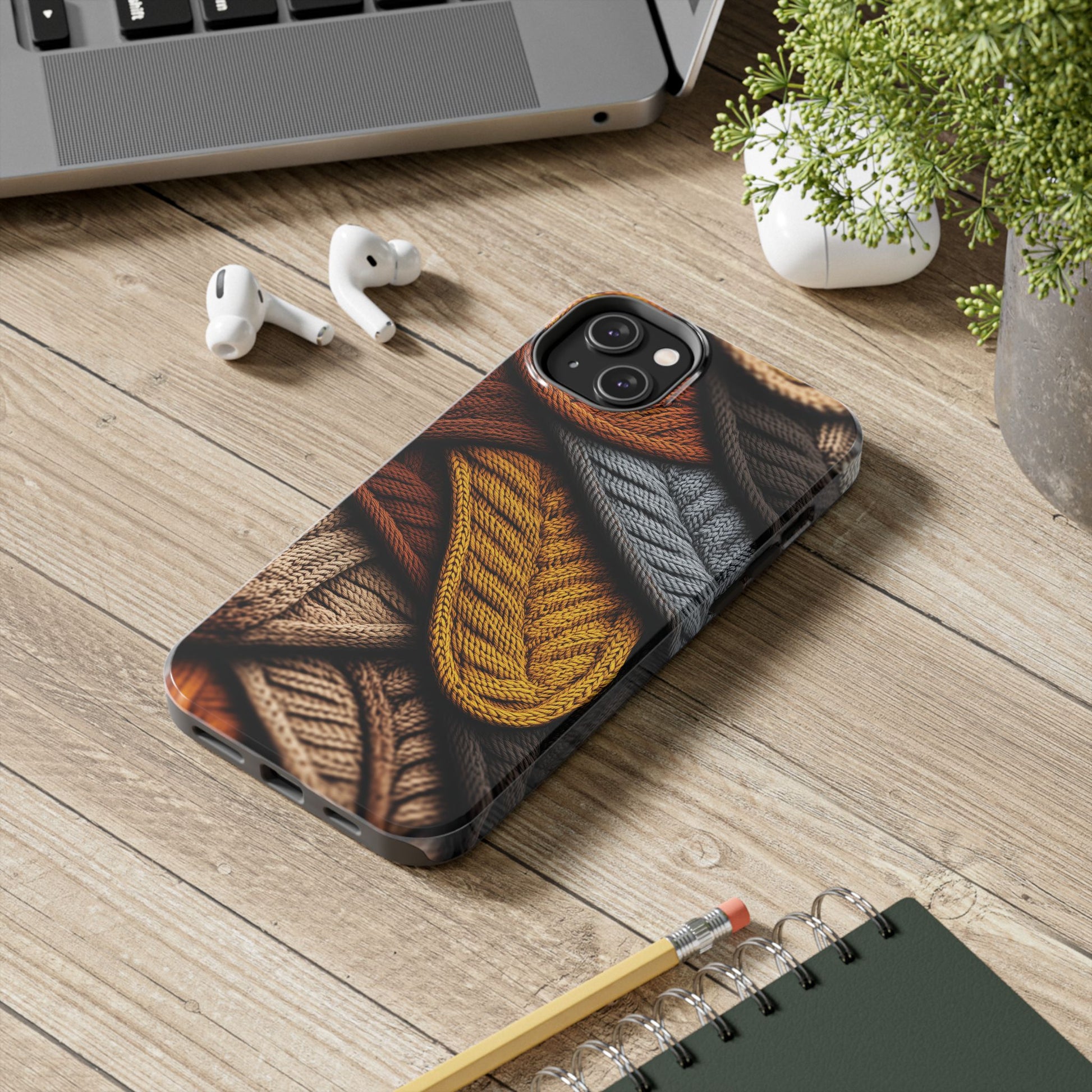 Cottagecore Fall Knit Sweater Cozy Phone Case Boho Embroidered Fall Colors Phone Cover for iPhone 13 14 15 Pro, Samsung Galaxy S22 S23