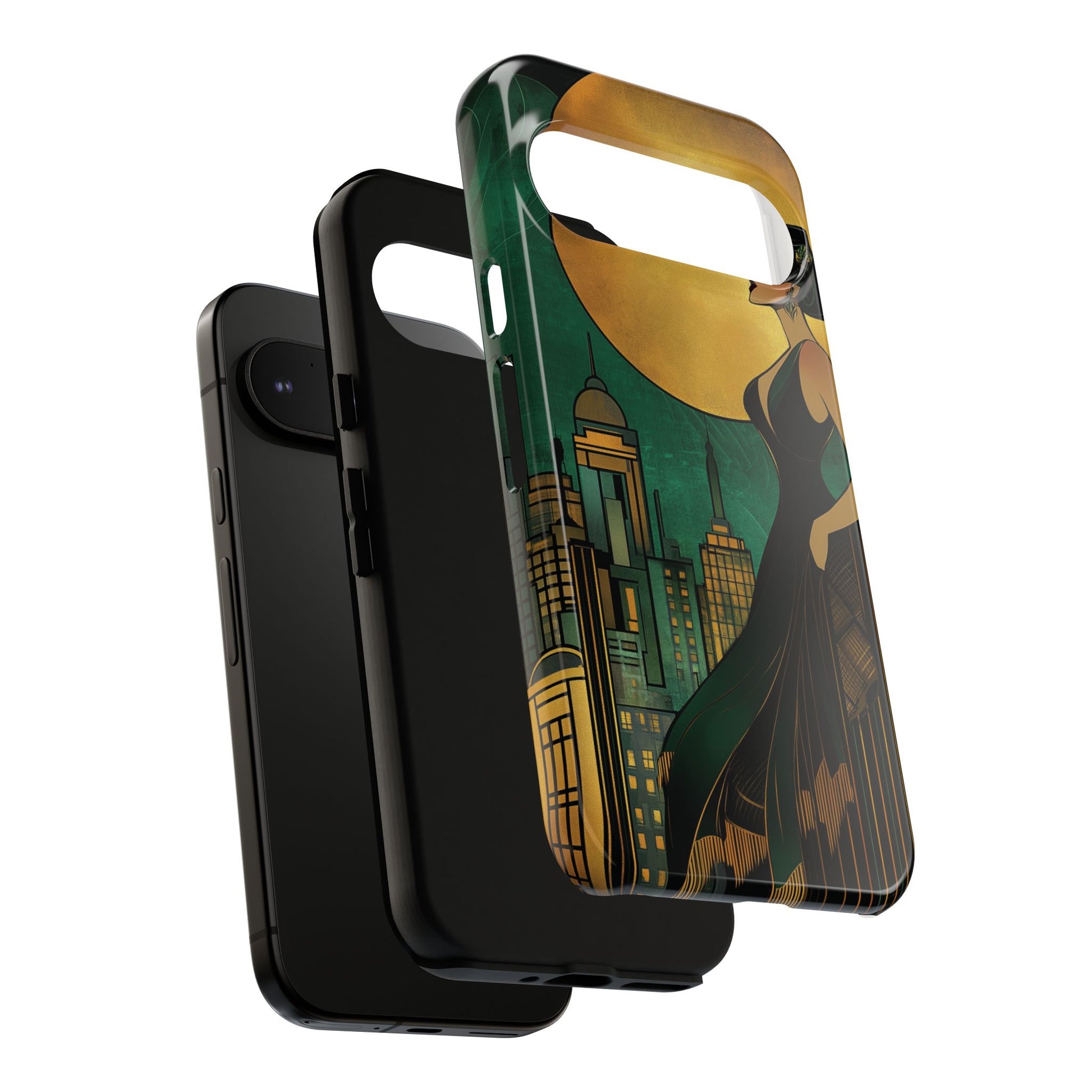 Custom Art Deco Flapper Woman Phone Case 1920s Art Nouveau Design in Emerald & Gold Alphonse Mucha Style Gatsby Style Poster