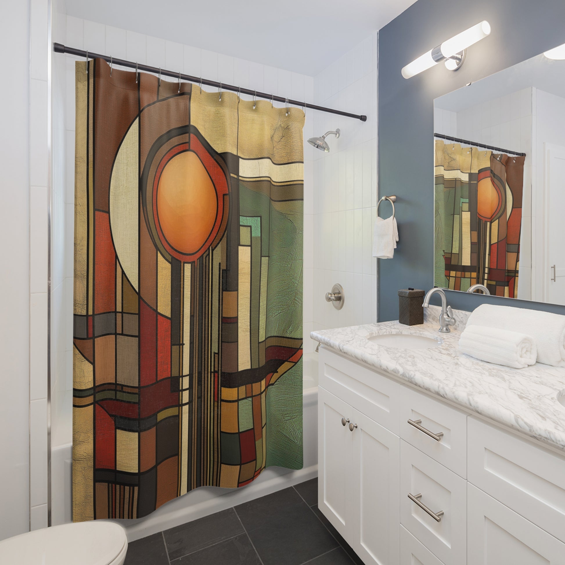 Art Deco Shower Curtain Bathroom Decor Frank Lloyd Wright Inspired Usonian