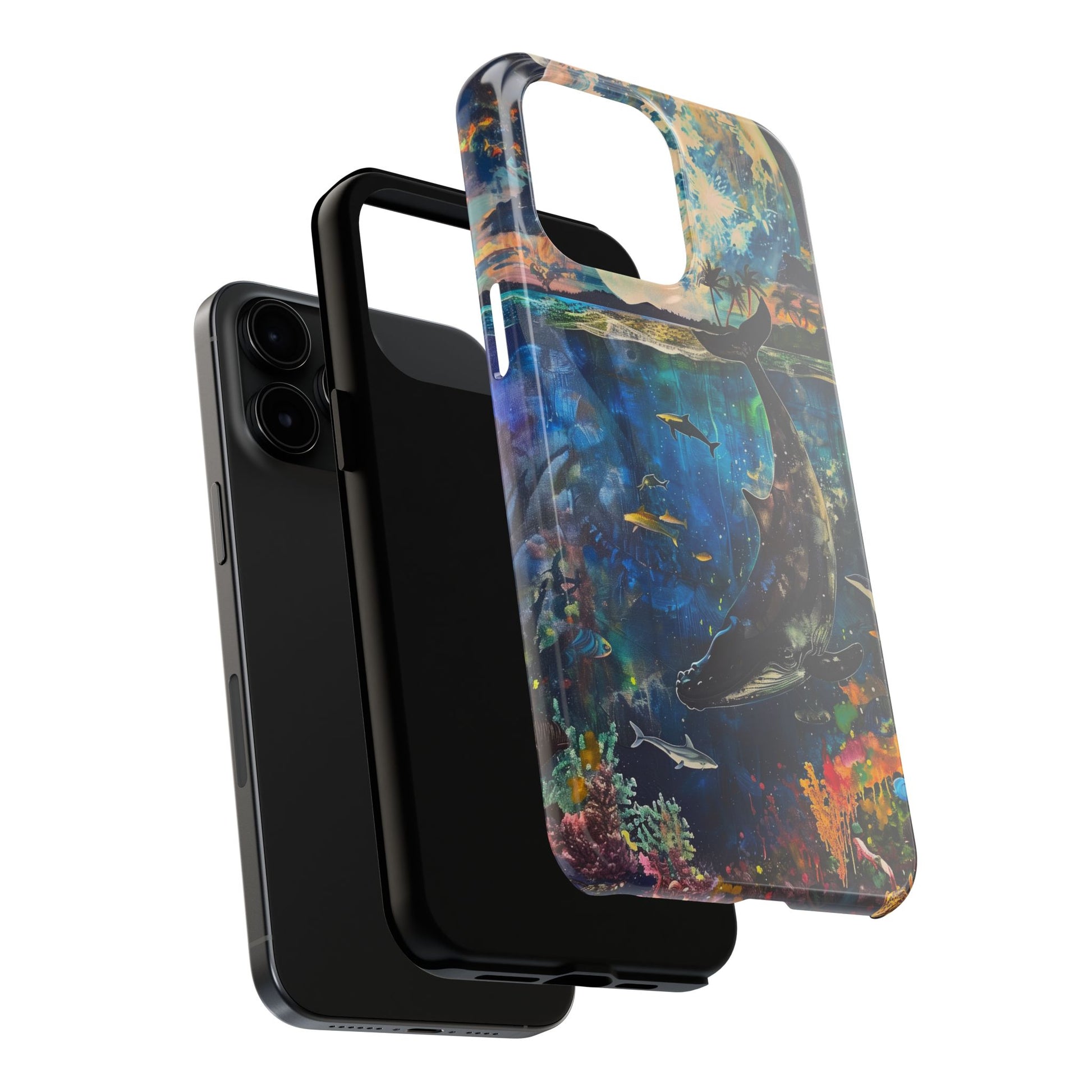 Abstract Moonlit Whale Underwater Phone Case - Durable and Stunning Protective Cover