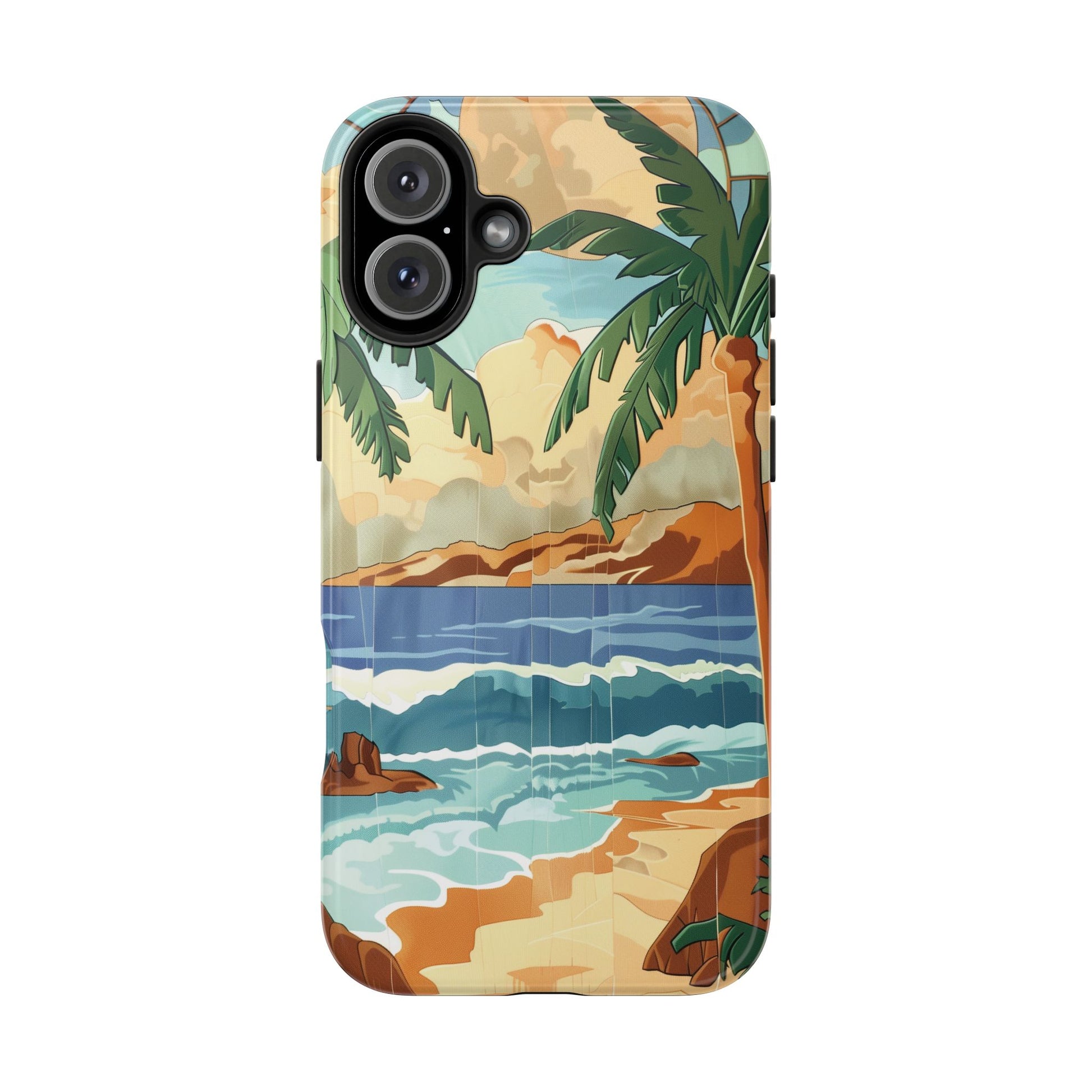 Retro Beach Scene Phone Case, Vintage Tropical Ocean iPhone Case, Summer Beach Phone Cover for iPhone, iphone 15 pro max