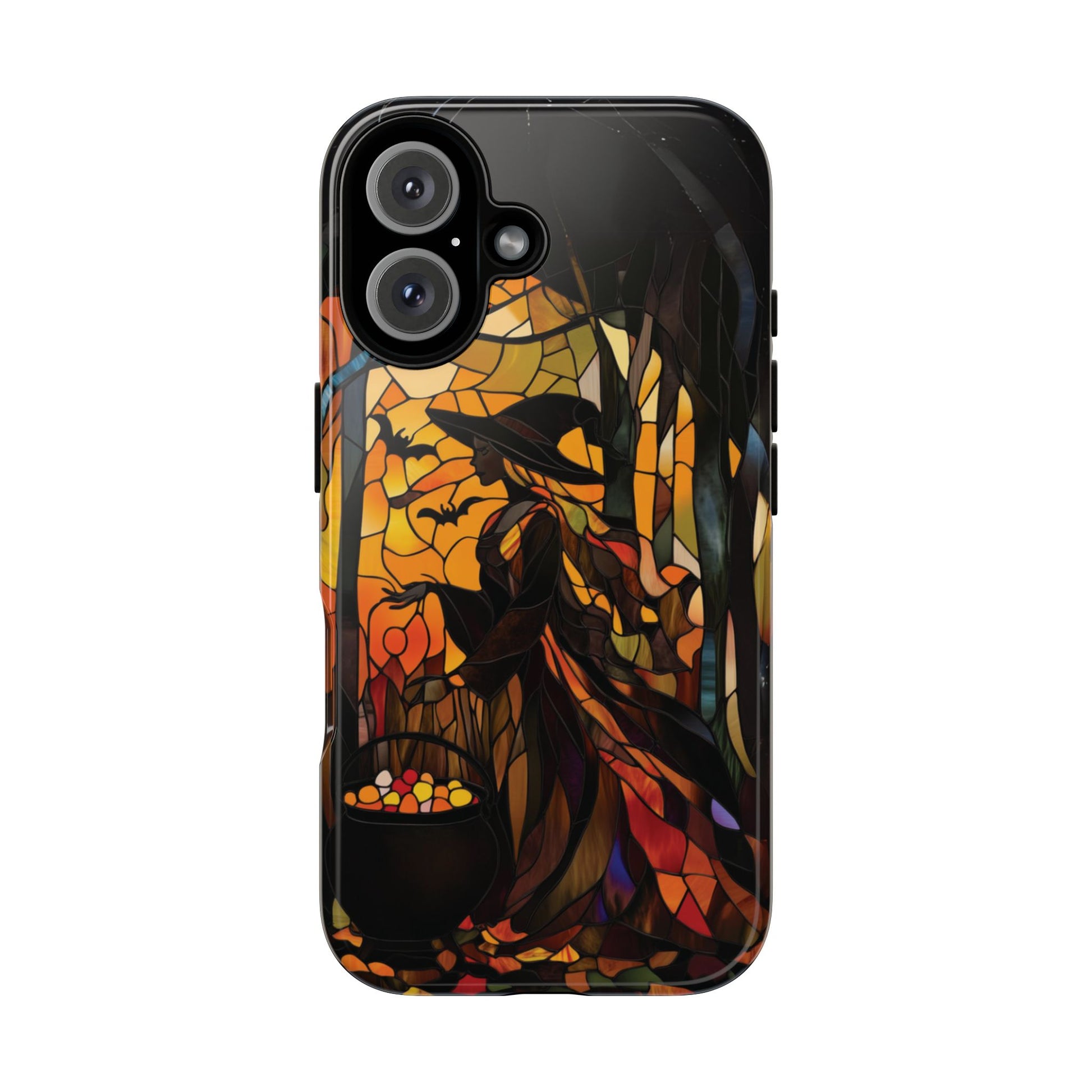 Halloween Witch Stained Glass Effect Dark Academia Spooky Fall Witchy Pumpkin Bats Seasonal Fall Mosaic Case iPhone 13 14 15 16 Pro Max