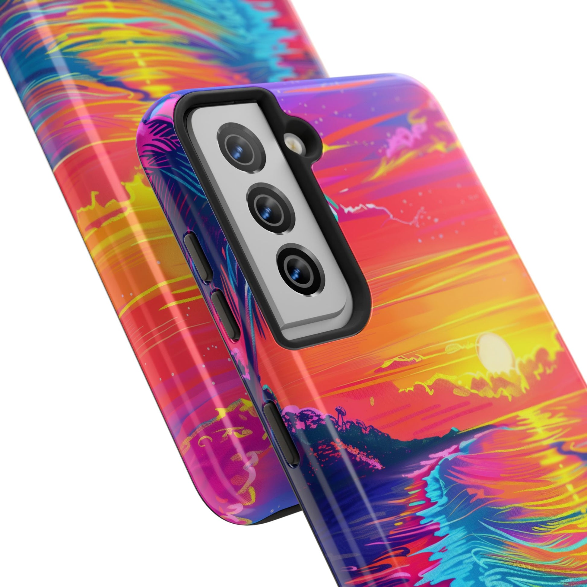 Tough Beach Sunrise Phone Case - Durable Case Lisa Frank Inspired Beach Art - Vibrant Beach Design - Colorful Phone Case for Beach Lovers