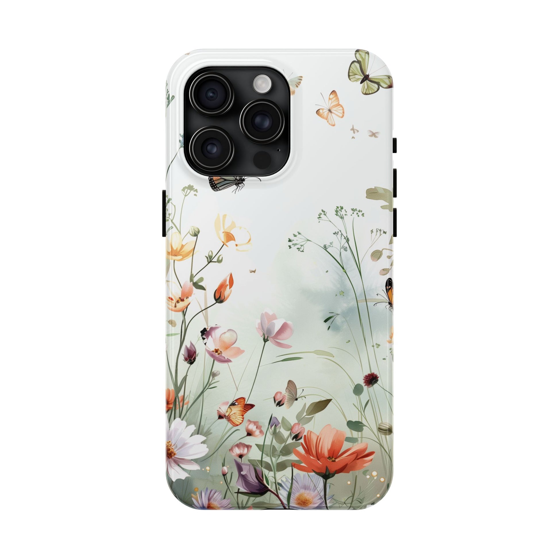 Butterfly Meadow Scene Cottagecore iPhone 15, Pastel Wildflowers & Butterflies, Natural iPhone Case, Cottagecore Garden Case, iPhone 14