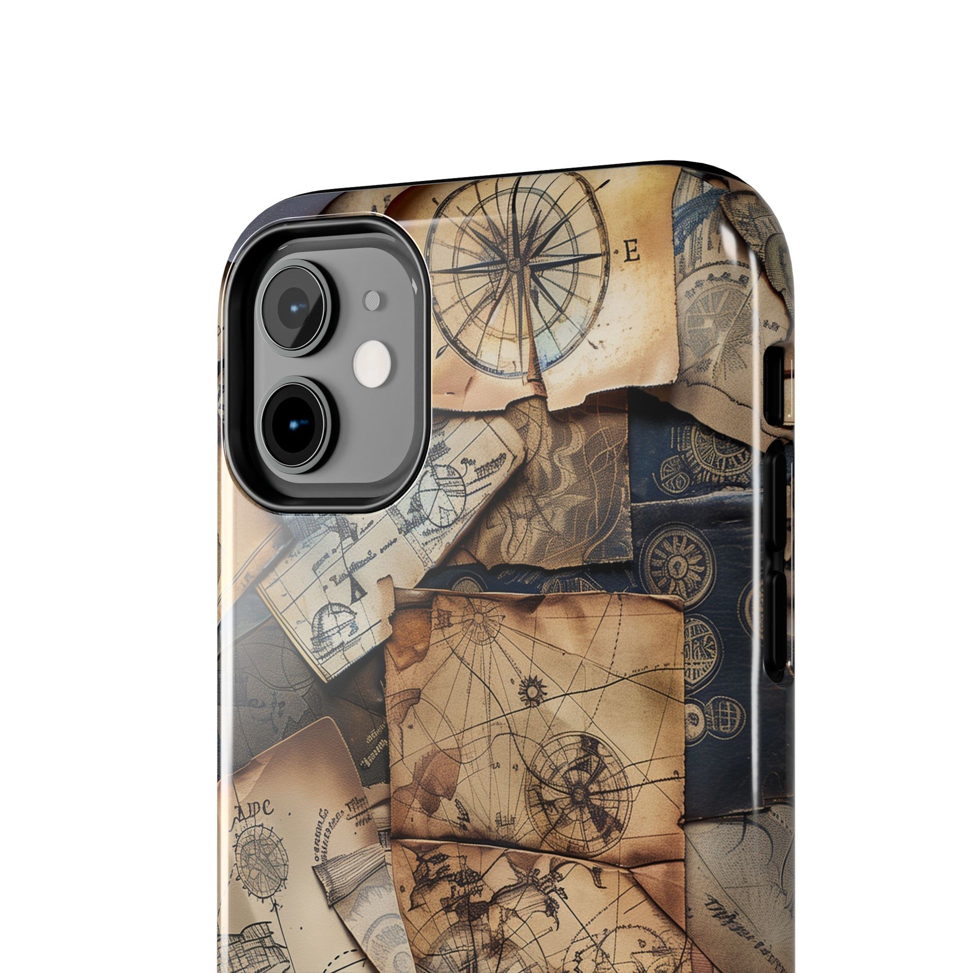 Double Layer Adventure Phone Case - Protective Phone Case Vintage Map and Compass Design - Dual Layer Case with Map Print