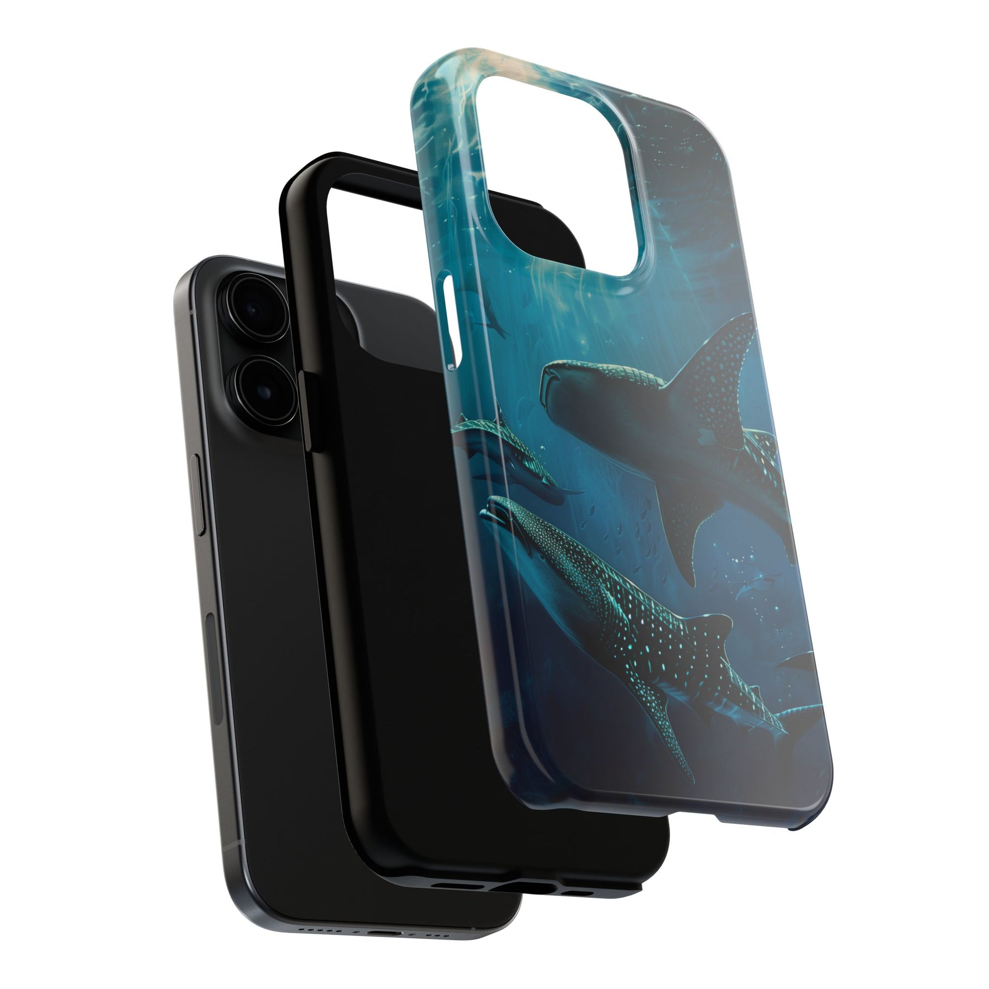Tranquil Trio: Three Whale Sharks Tough Phone Case