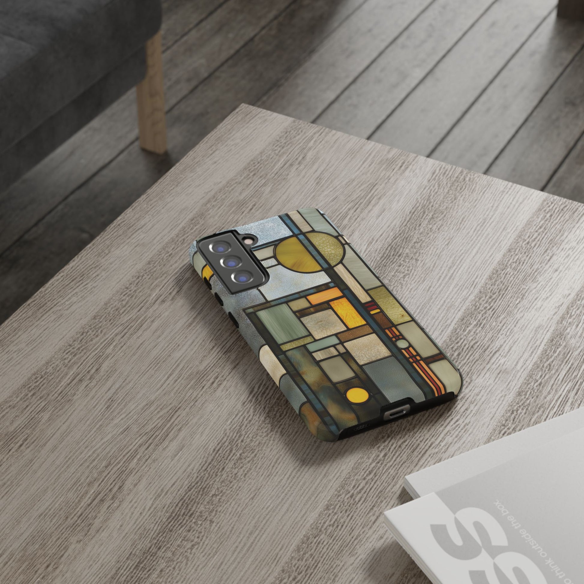 Green Art Deco Stained Glass Phone Case Frank Lloyd Wright Cottage Core Usonian Prairie Style Geometric Stylish  iPhone 14 15 16 Pro