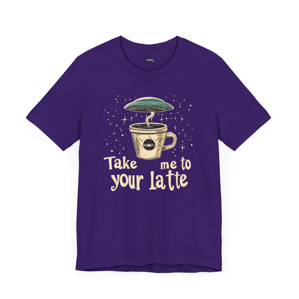 UFO Coffee Graphic Tee Take Me to Your Latte Alien Java Shirt Space Latte Shirt  Funny Extraterrestrial Sci-Fi Beverage Roswell Theme Gift